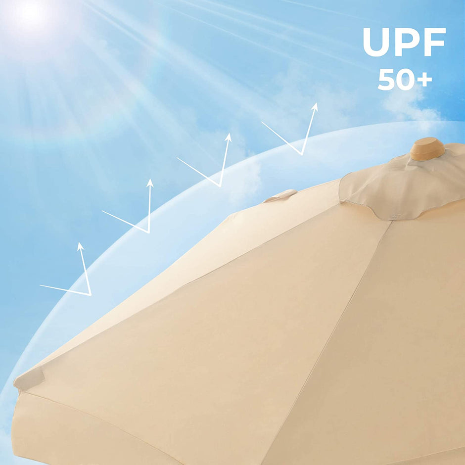 Garden Parasol – Wood – Beige – 2m with UPF 50+ Protection and Tilt Feature