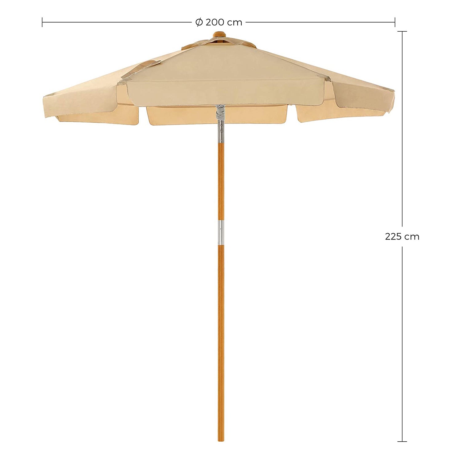 Garden Parasol – Wood – Beige – 2m with UPF 50+ Protection and Tilt Feature
