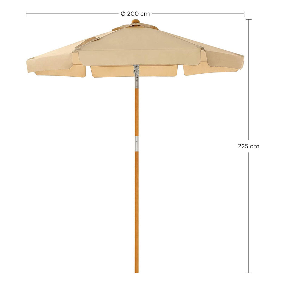 Garden Parasol – Wood – Beige – 2m with UPF 50+ Protection and Tilt Feature