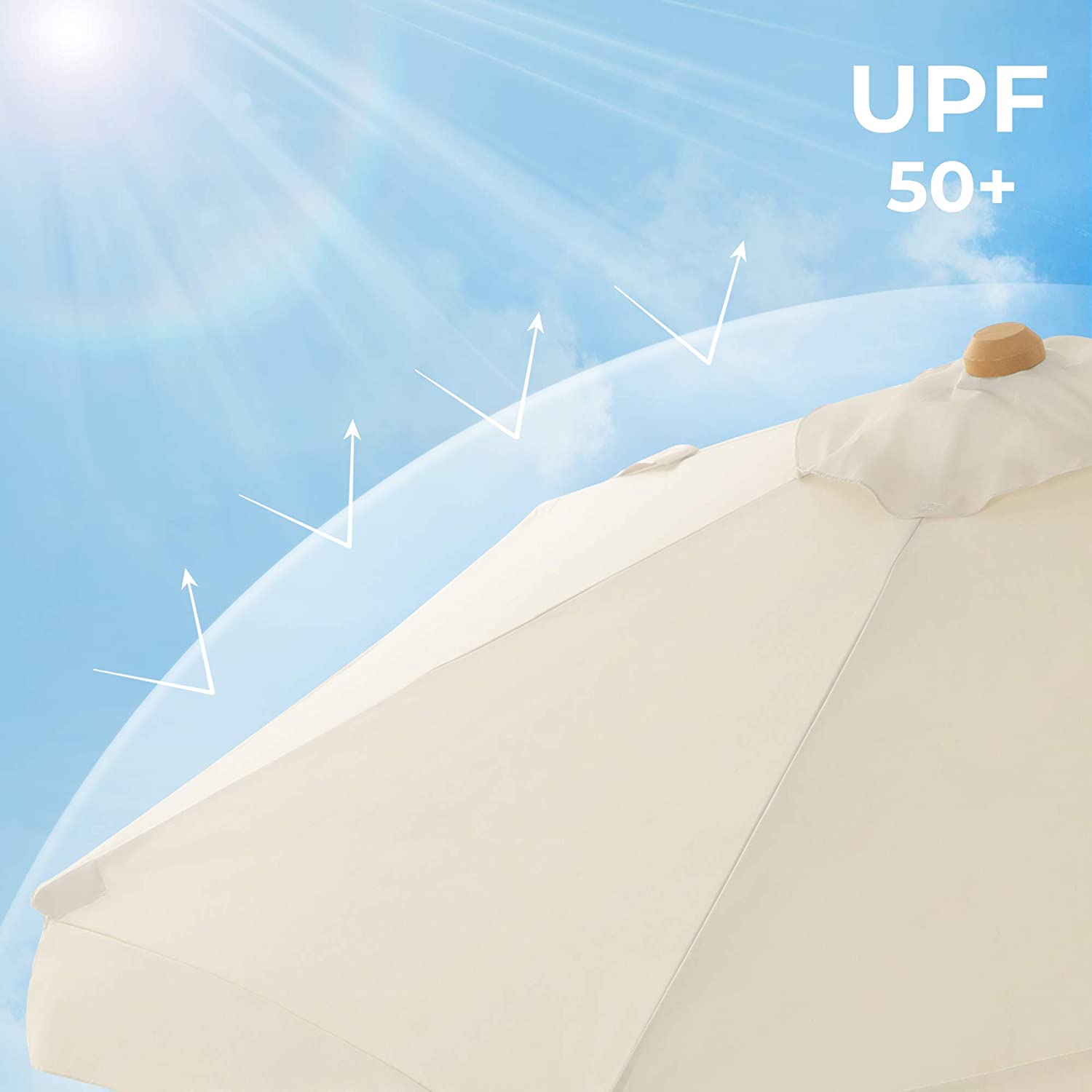 Garden Parasol – Wooden – Beige – 2m with UPF 50+ Protection and Tilt Feature