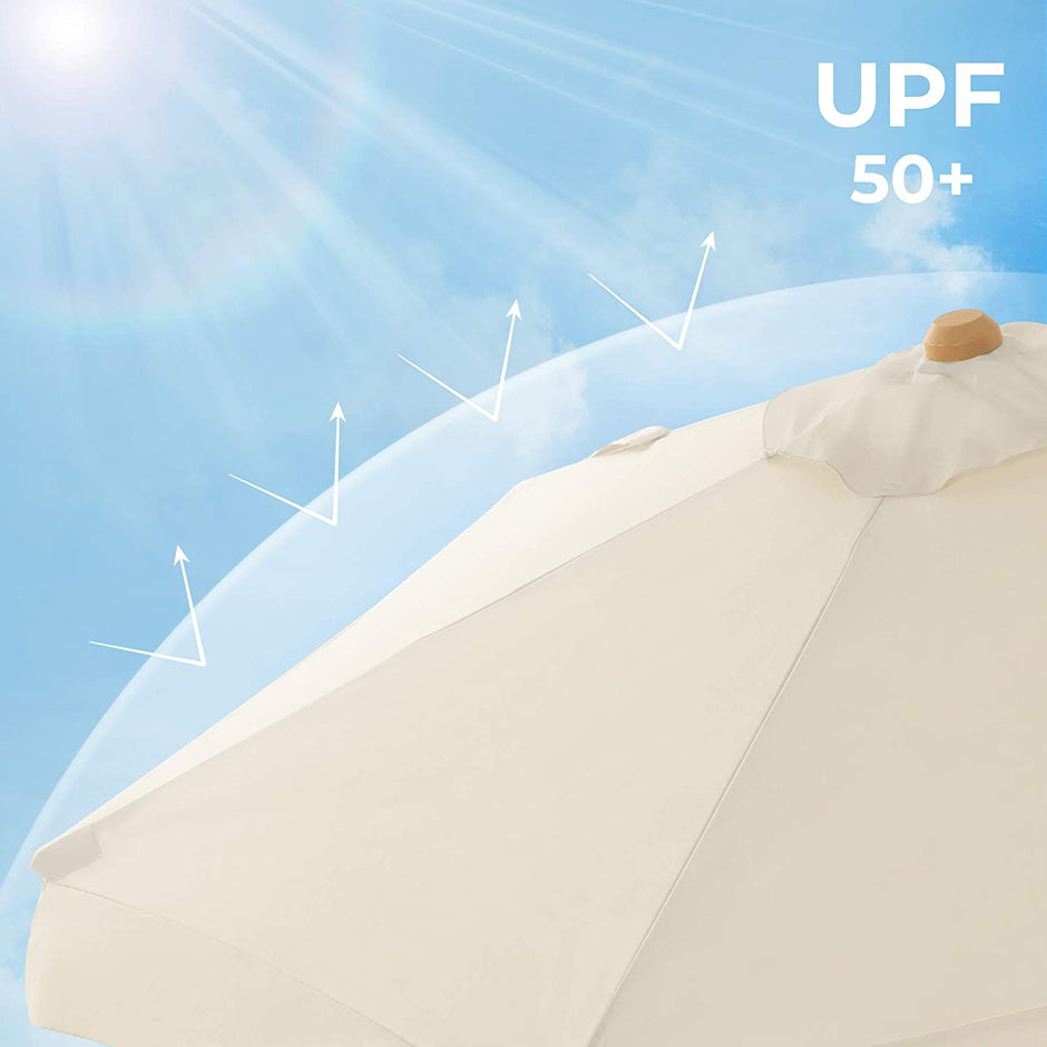 Garden Parasol – Wooden – Beige – 2m with UPF 50+ Protection and Tilt Feature