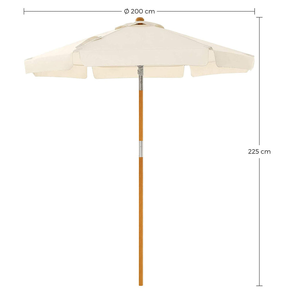 Garden Parasol – Wooden – Beige – 2m with UPF 50+ Protection and Tilt Feature