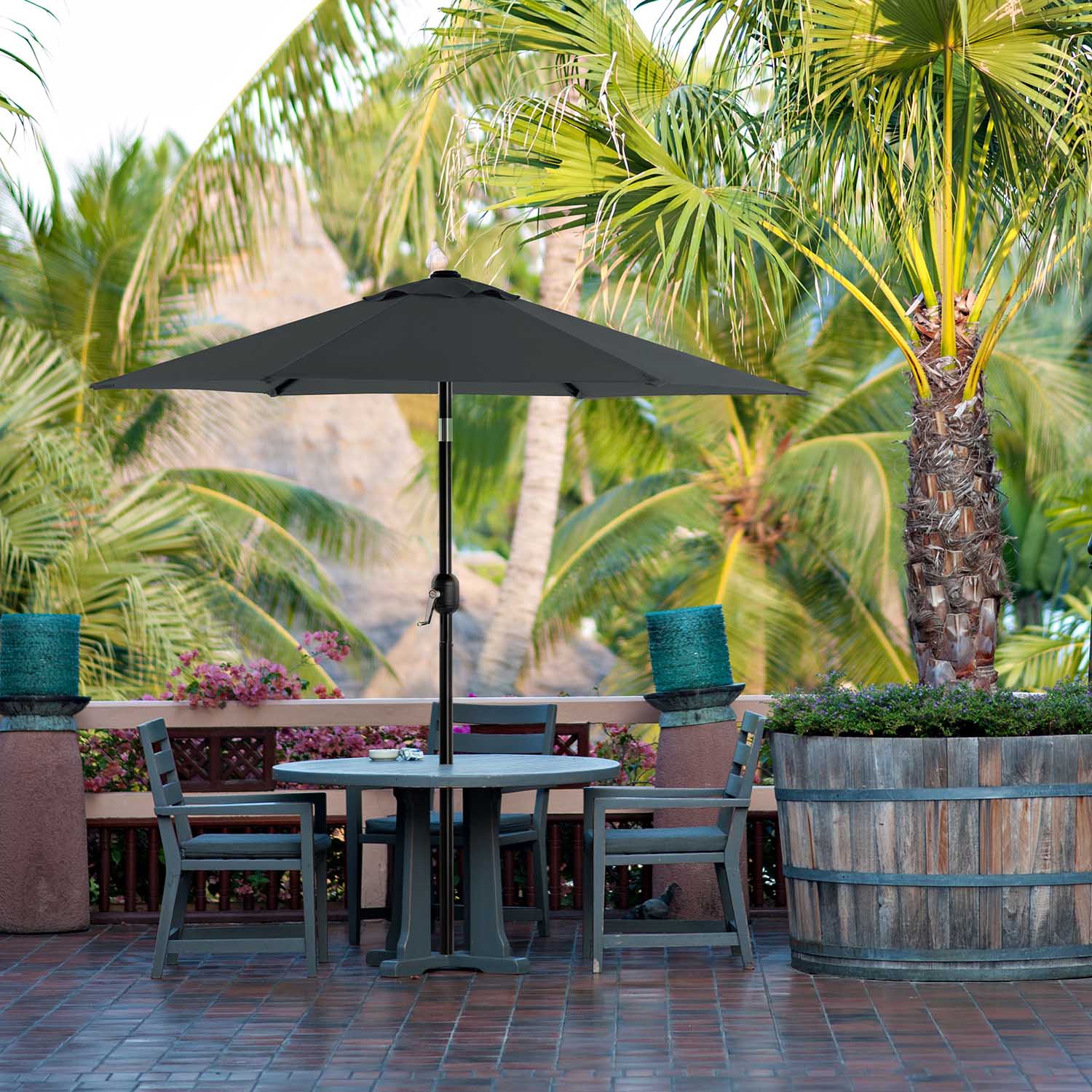 Adjustable Parasol Umbrella – Metal – Grey – 2 m with UPF 50+ Protection and Tiltable Feature