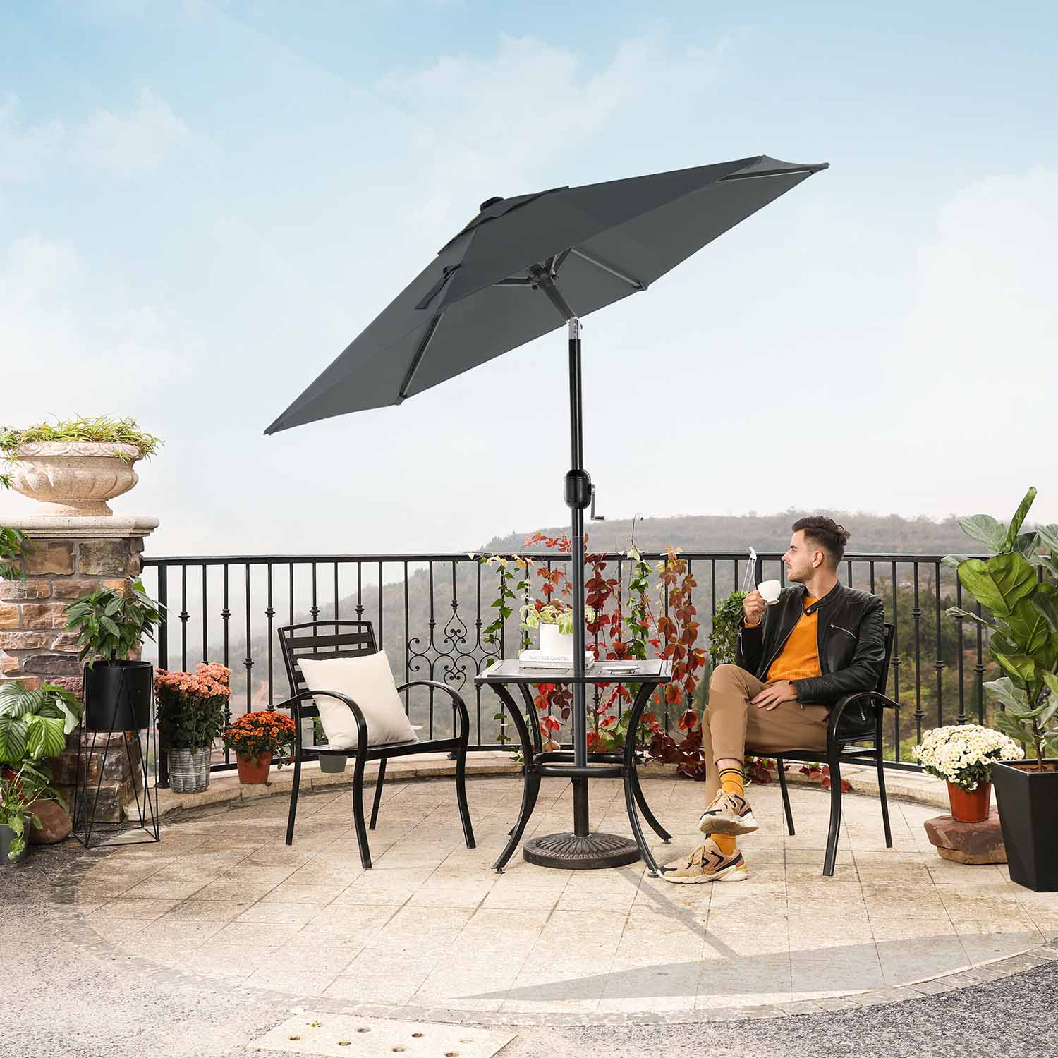 Adjustable Parasol Umbrella – Metal – Grey – 2 m with UPF 50+ Protection and Tiltable Feature