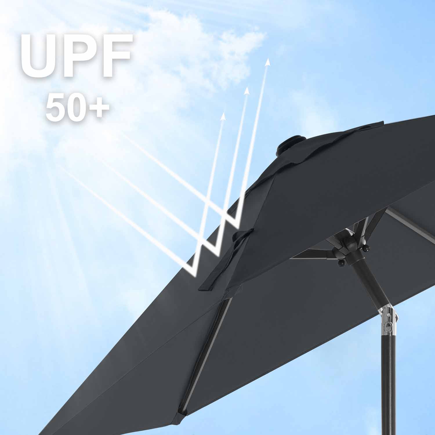 Adjustable Parasol Umbrella – Metal – Grey – 2 m with UPF 50+ Protection and Tiltable Feature