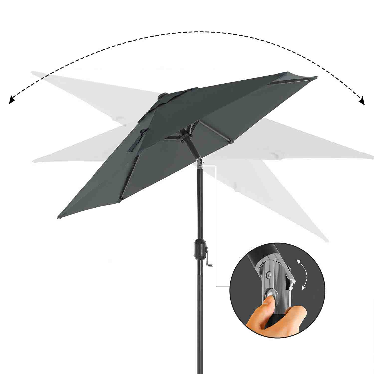 Adjustable Parasol Umbrella – Metal – Grey – 2 m with UPF 50+ Protection and Tiltable Feature