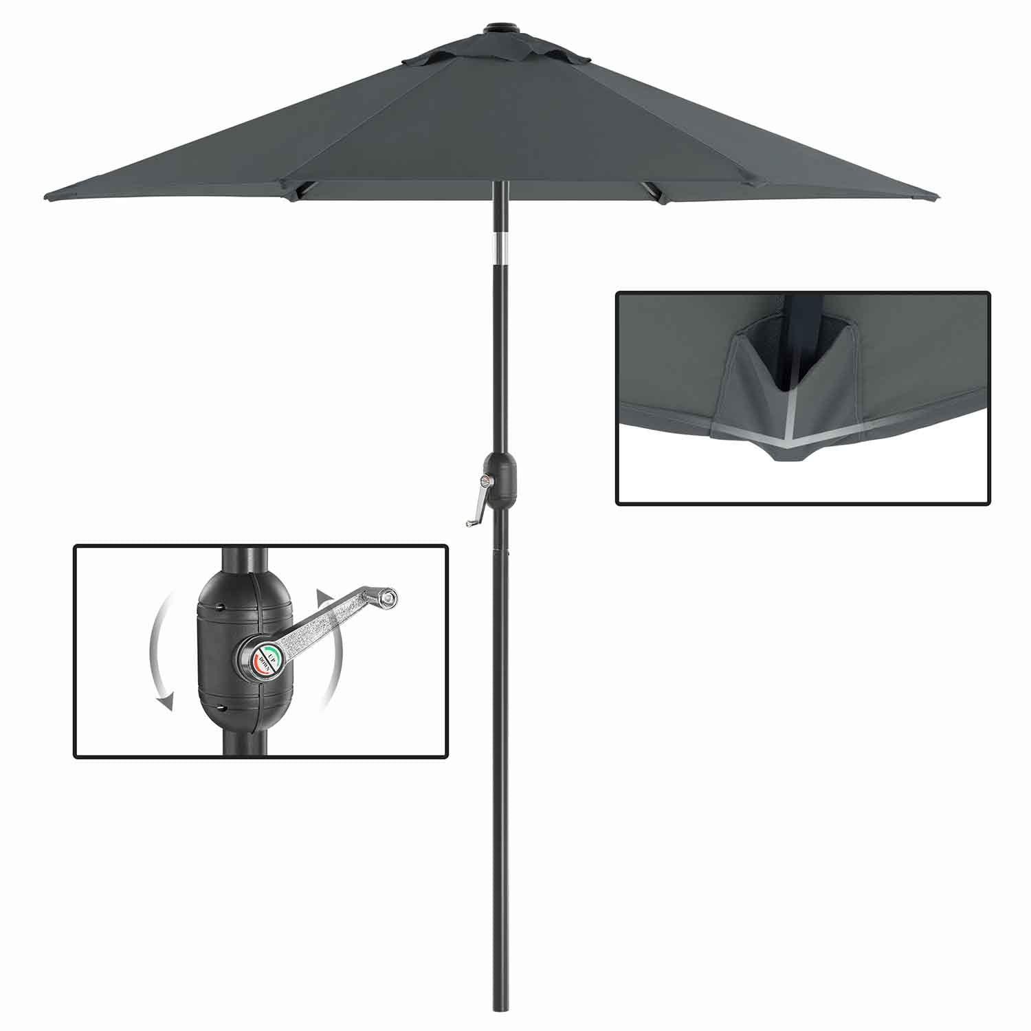 Adjustable Parasol Umbrella – Metal – Grey – 2 m with UPF 50+ Protection and Tiltable Feature