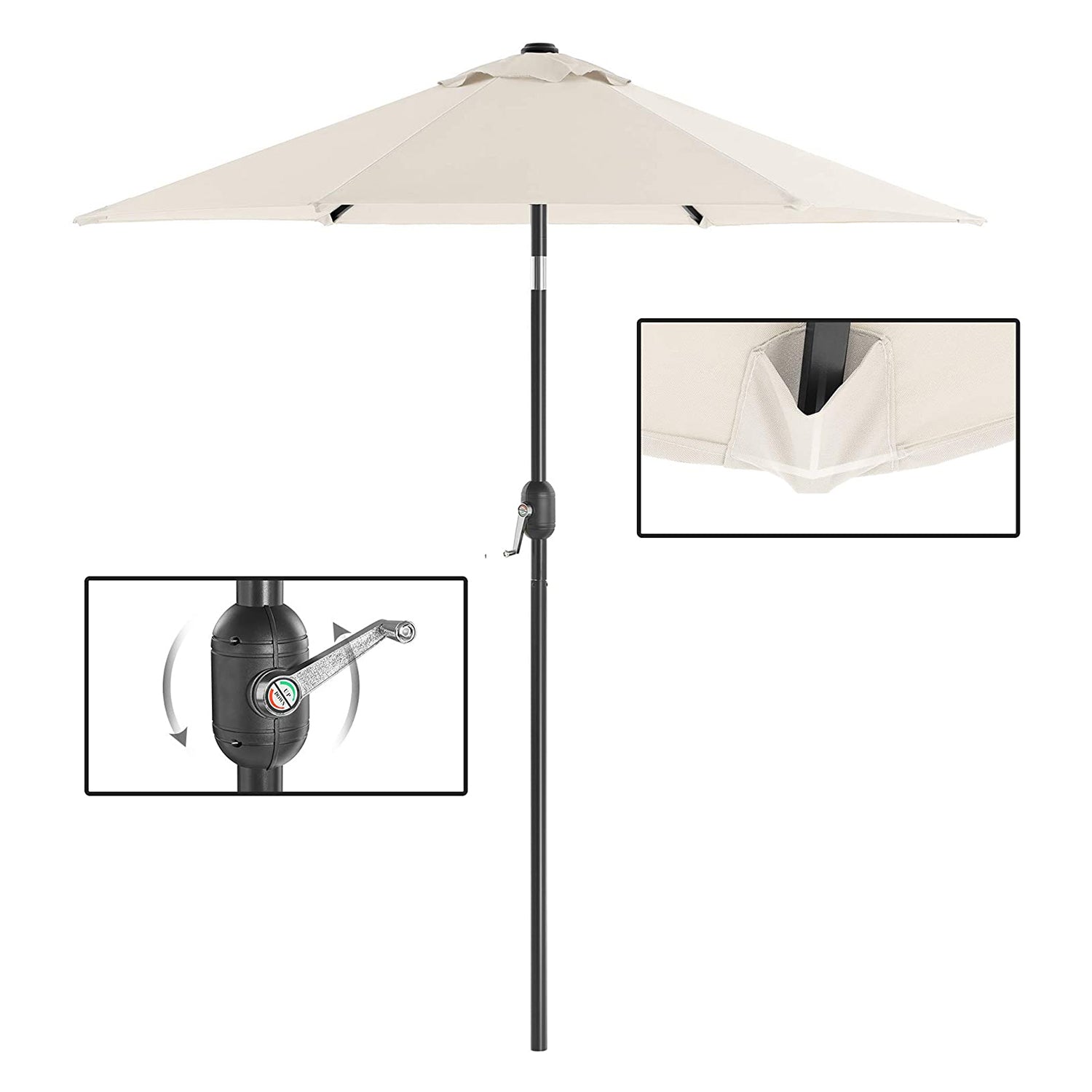 Parasol Umbrella – Metal – Grey – UPF 50+ Protection, Tiltable, 2 m
