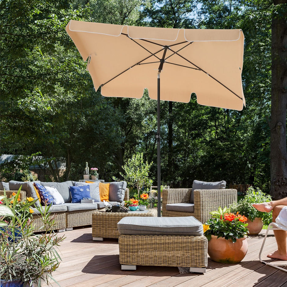 Rectangular Garden Parasol – Polyester – Taupe – UV50+ with Tilt Mechanism and Carry Bag