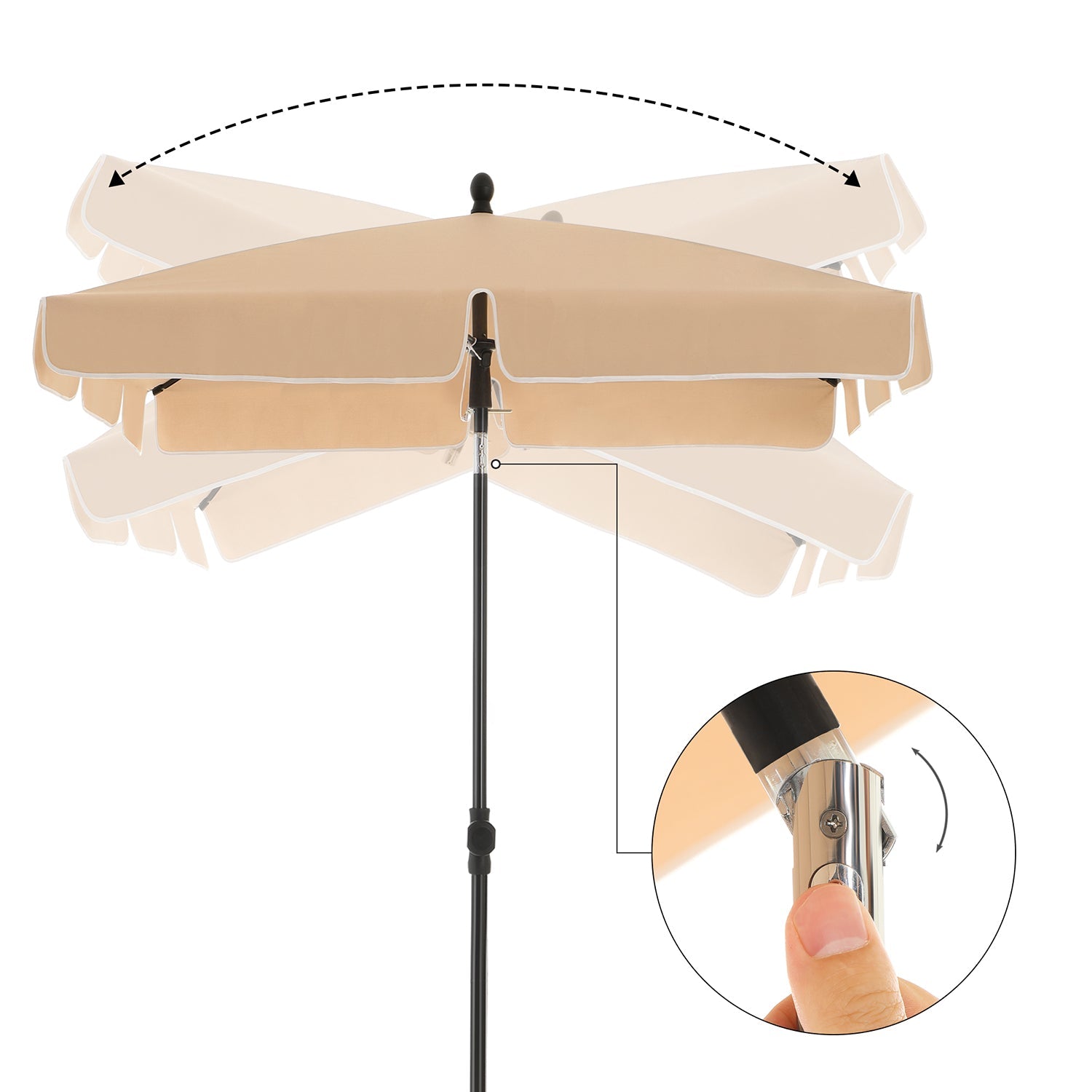 Rectangular Garden Parasol – Polyester – Taupe – UV50+ with Tilt Mechanism and Carry Bag
