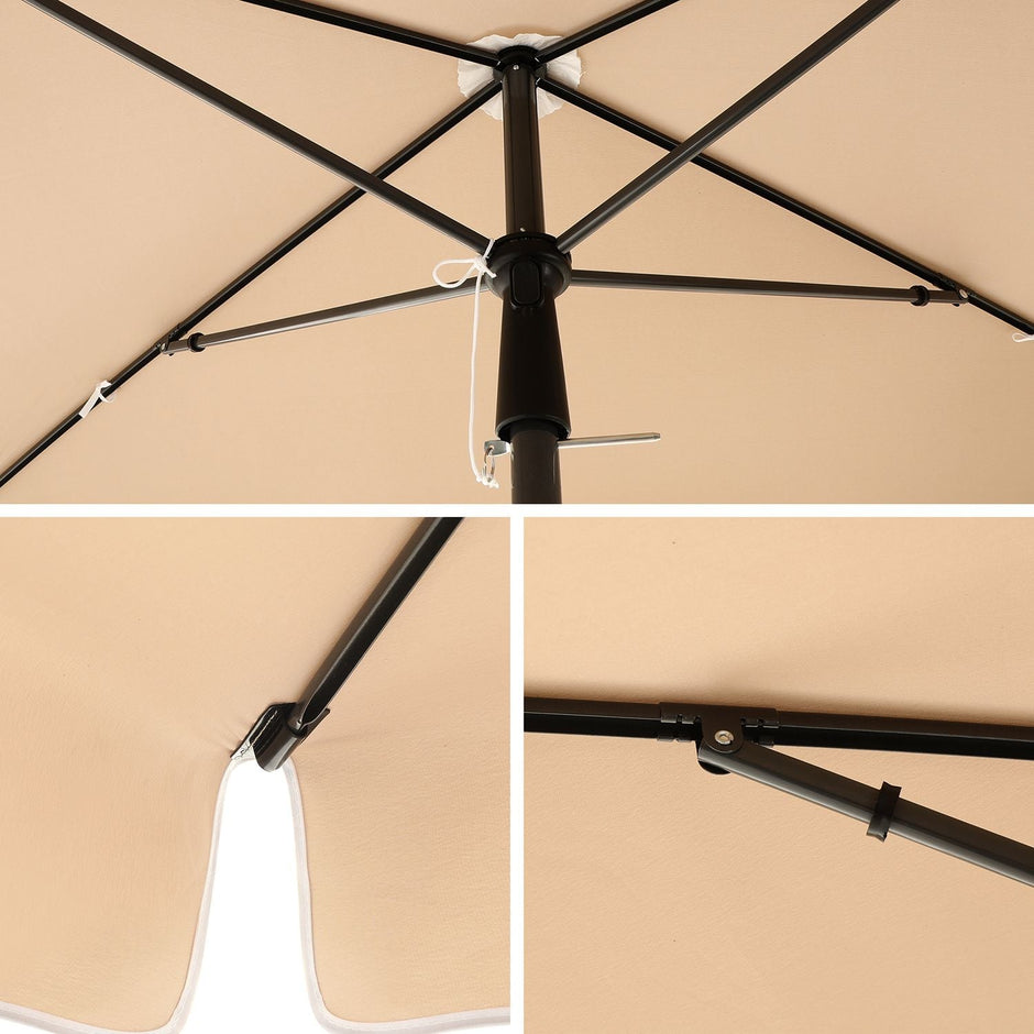 Rectangular Garden Parasol – Polyester – Taupe – UV50+ with Tilt Mechanism and Carry Bag