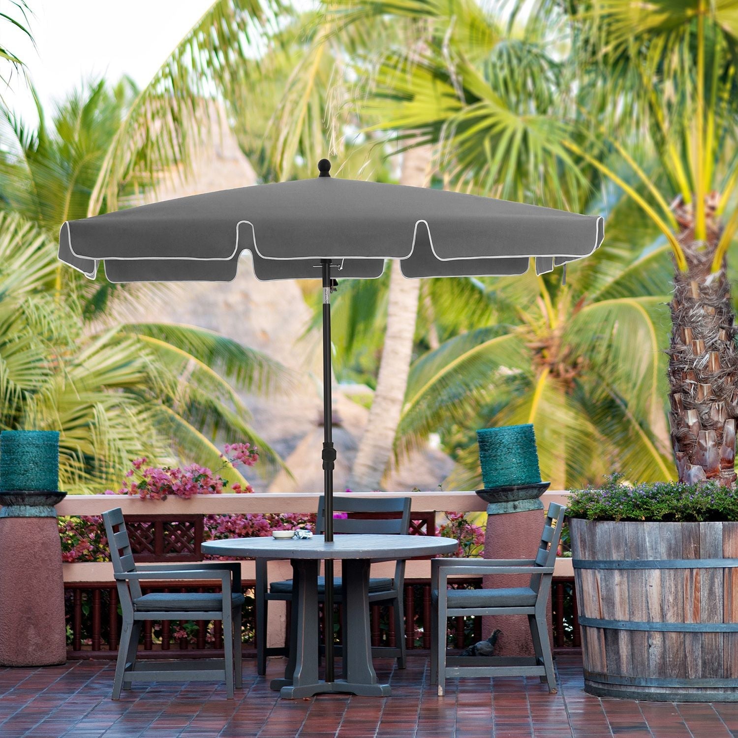 Rectangular Parasol – Polyester – Grey – Adjustable with Tilt Mechanism and Carry Bag