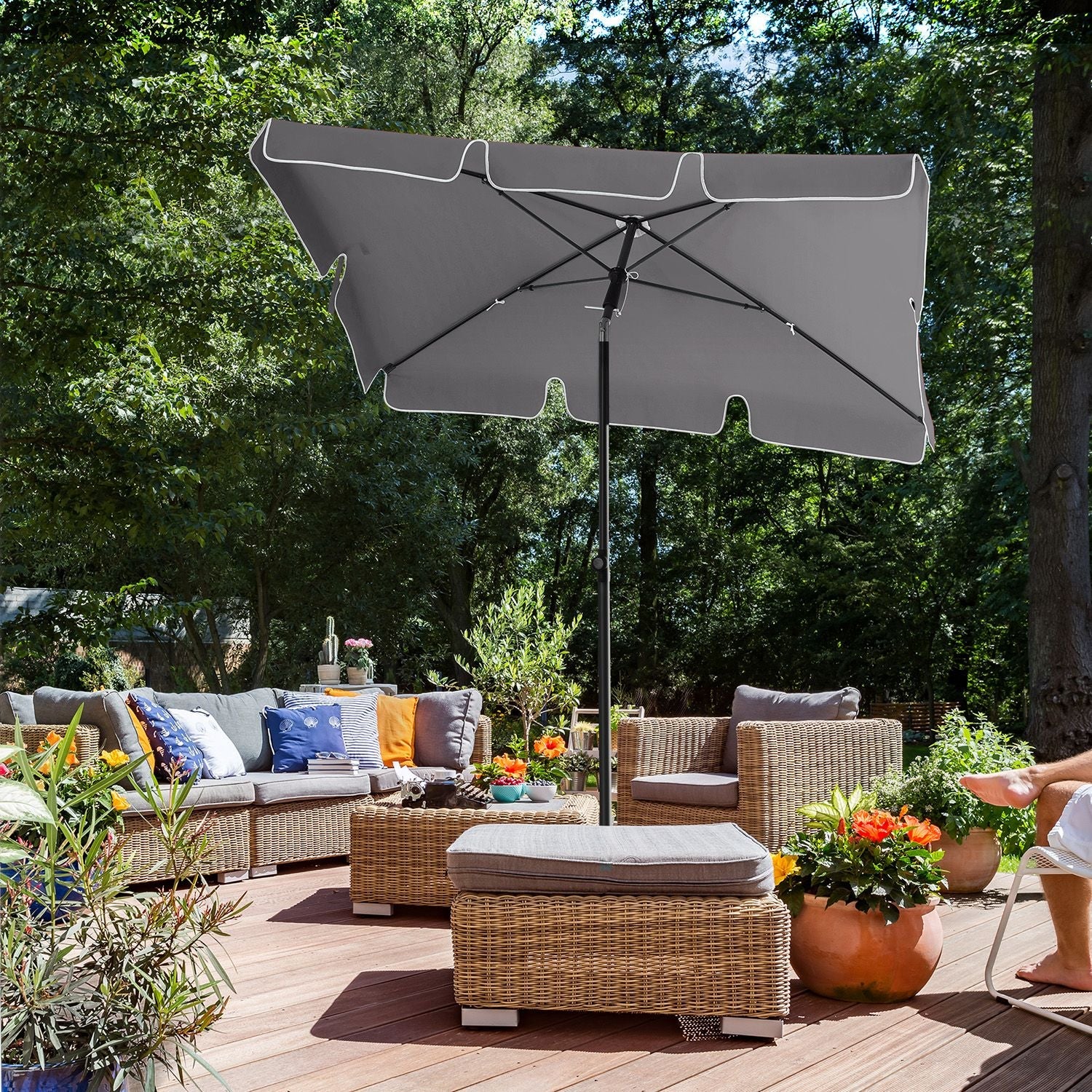 Rectangular Parasol – Polyester – Grey – Adjustable with Tilt Mechanism and Carry Bag