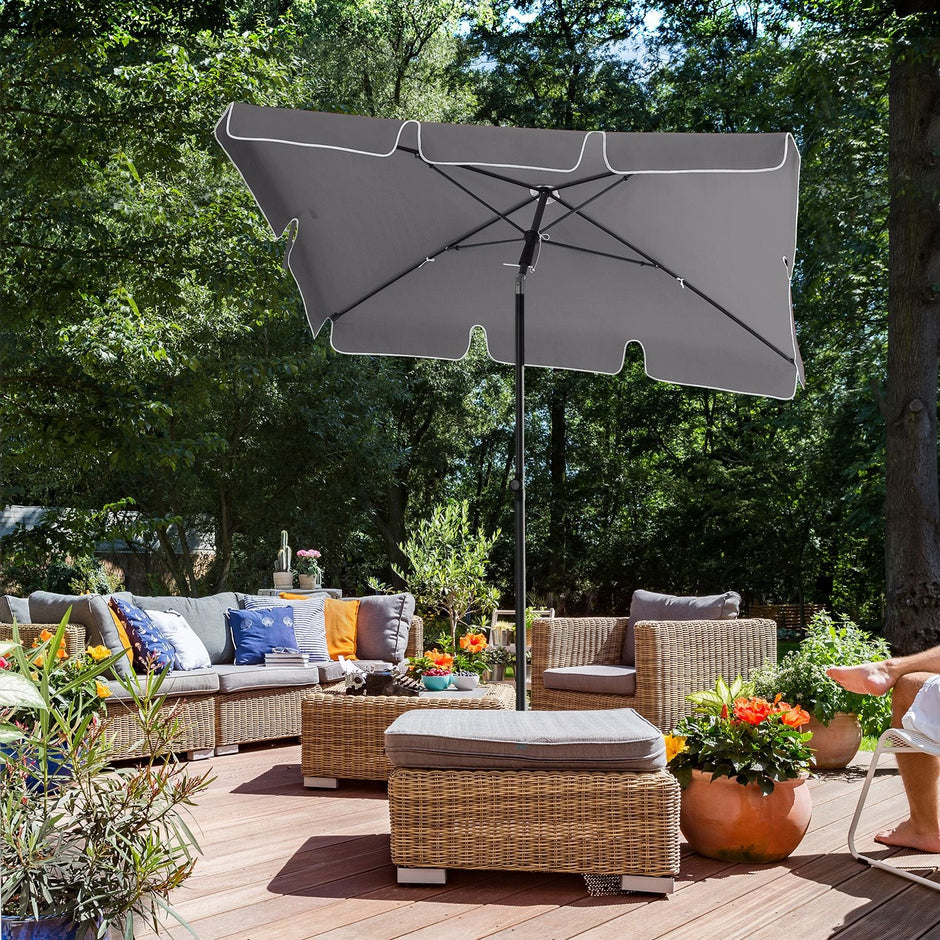 Rectangular Parasol – Polyester – Grey – Adjustable with Tilt Mechanism and Carry Bag