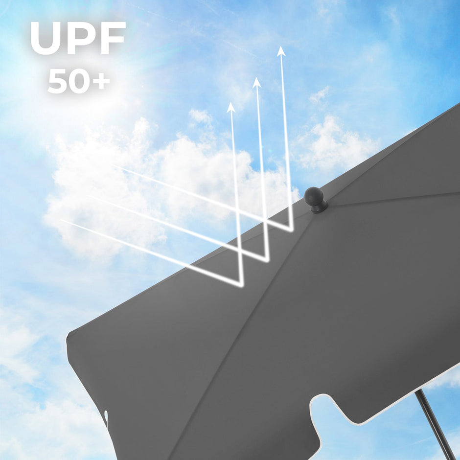Rectangular Parasol – Polyester – Grey – Adjustable with Tilt Mechanism and Carry Bag