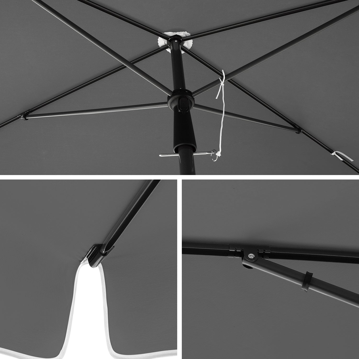 Rectangular Parasol – Polyester – Grey – Adjustable with Tilt Mechanism and Carry Bag