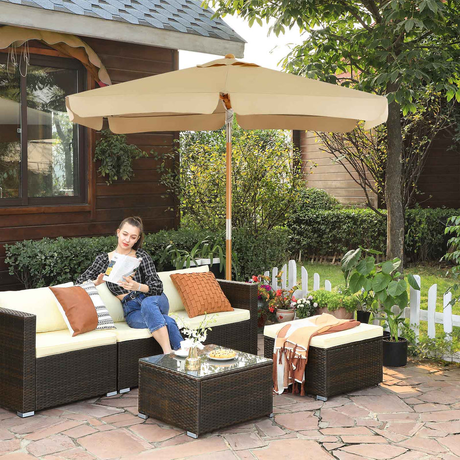 Rectangular Parasol – Wooden – Taupe – Tilt Mechanism for Patio and Balcony
