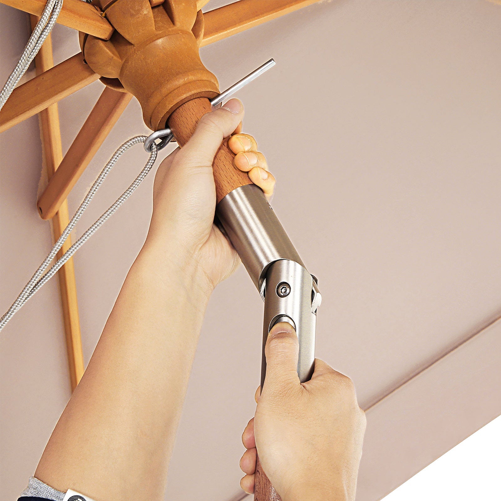 Rectangular Parasol – Wooden – Taupe – Tilt Mechanism for Patio and Balcony