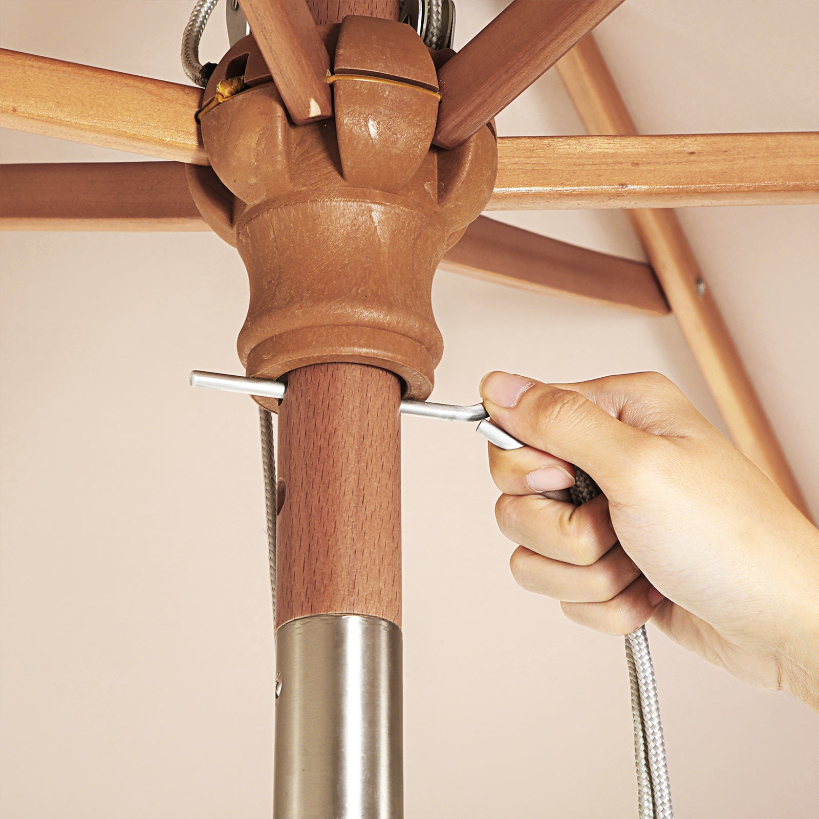 Rectangular Parasol – Wooden – Taupe – Tilt Mechanism for Patio and Balcony