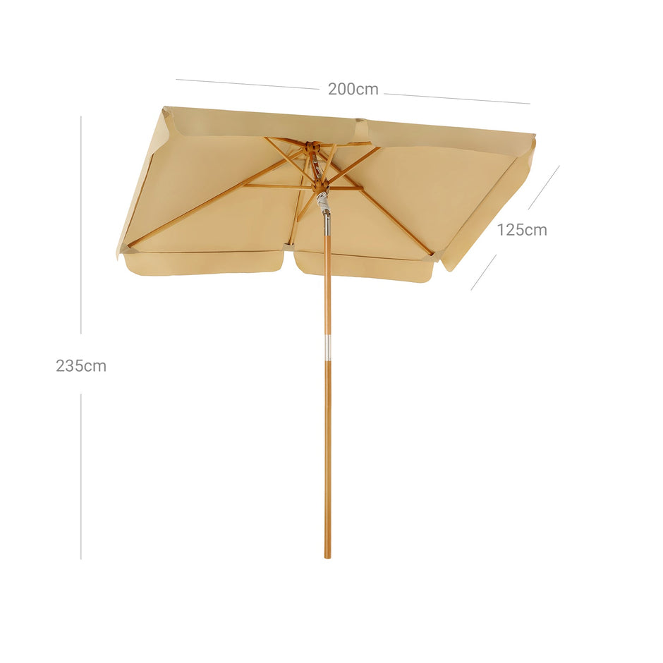 Rectangular Parasol – Wooden – Taupe – Tilt Mechanism for Patio and Balcony