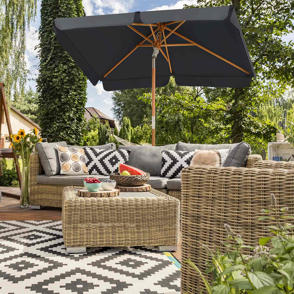 Adjustable Rectangular Parasol – Wood – Grey – Sun Protection with Tilt Mechanism