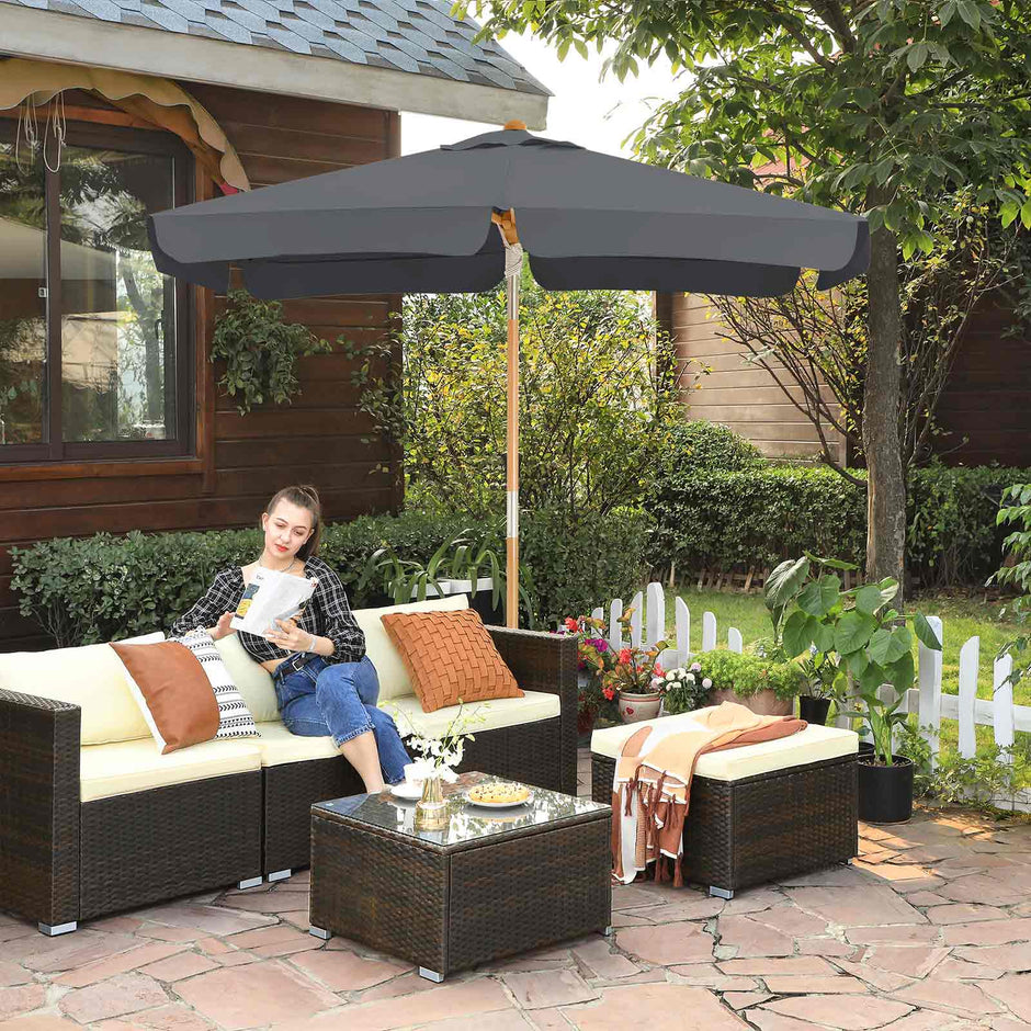 Adjustable Rectangular Parasol – Wood – Grey – Sun Protection with Tilt Mechanism