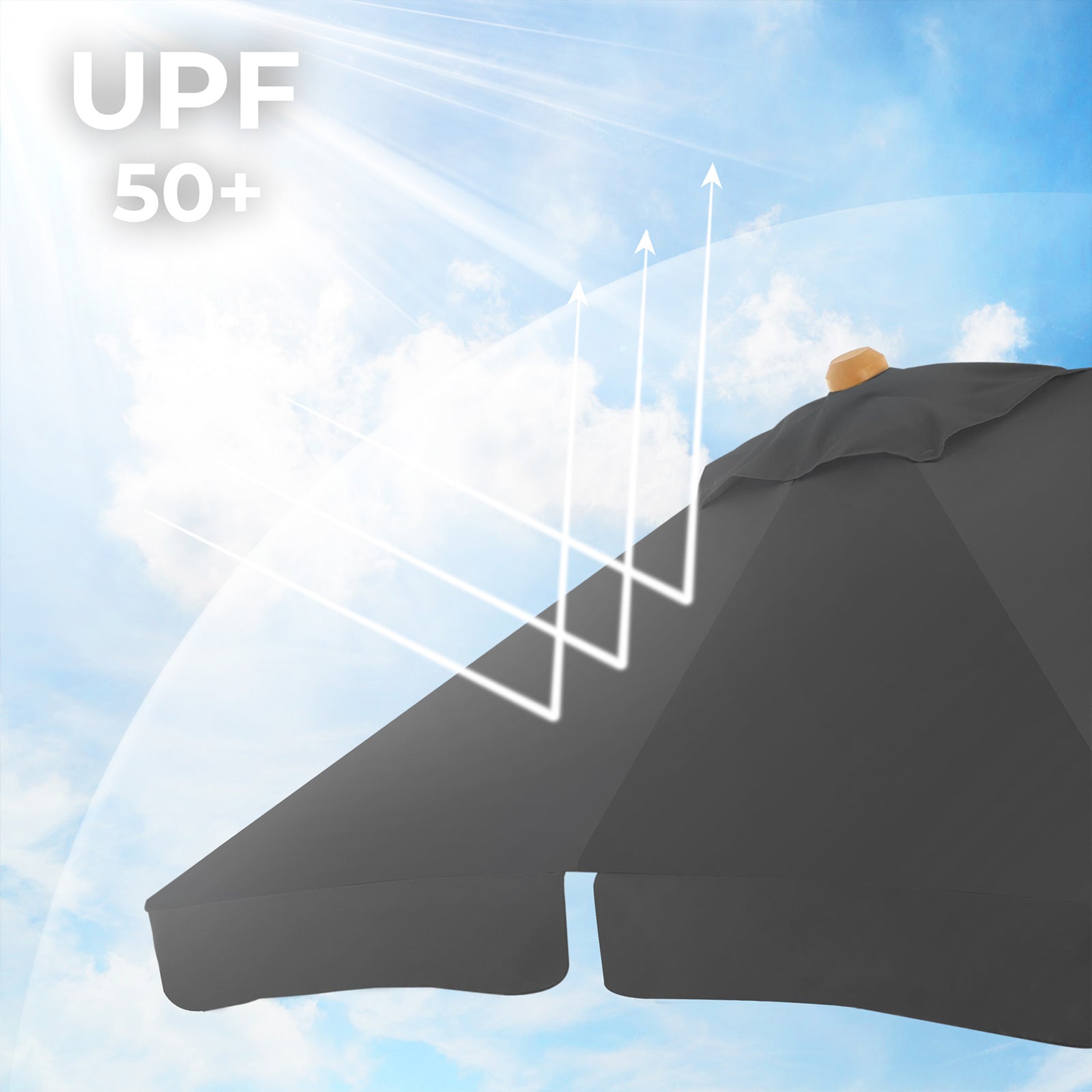 Adjustable Rectangular Parasol – Wood – Grey – Sun Protection with Tilt Mechanism