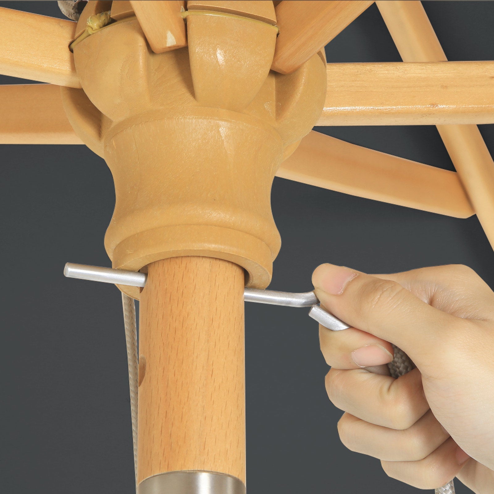 Adjustable Rectangular Parasol – Wood – Grey – Sun Protection with Tilt Mechanism
