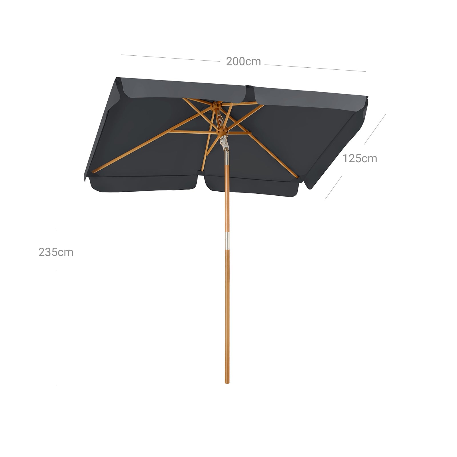Adjustable Rectangular Parasol – Wood – Grey – Sun Protection with Tilt Mechanism
