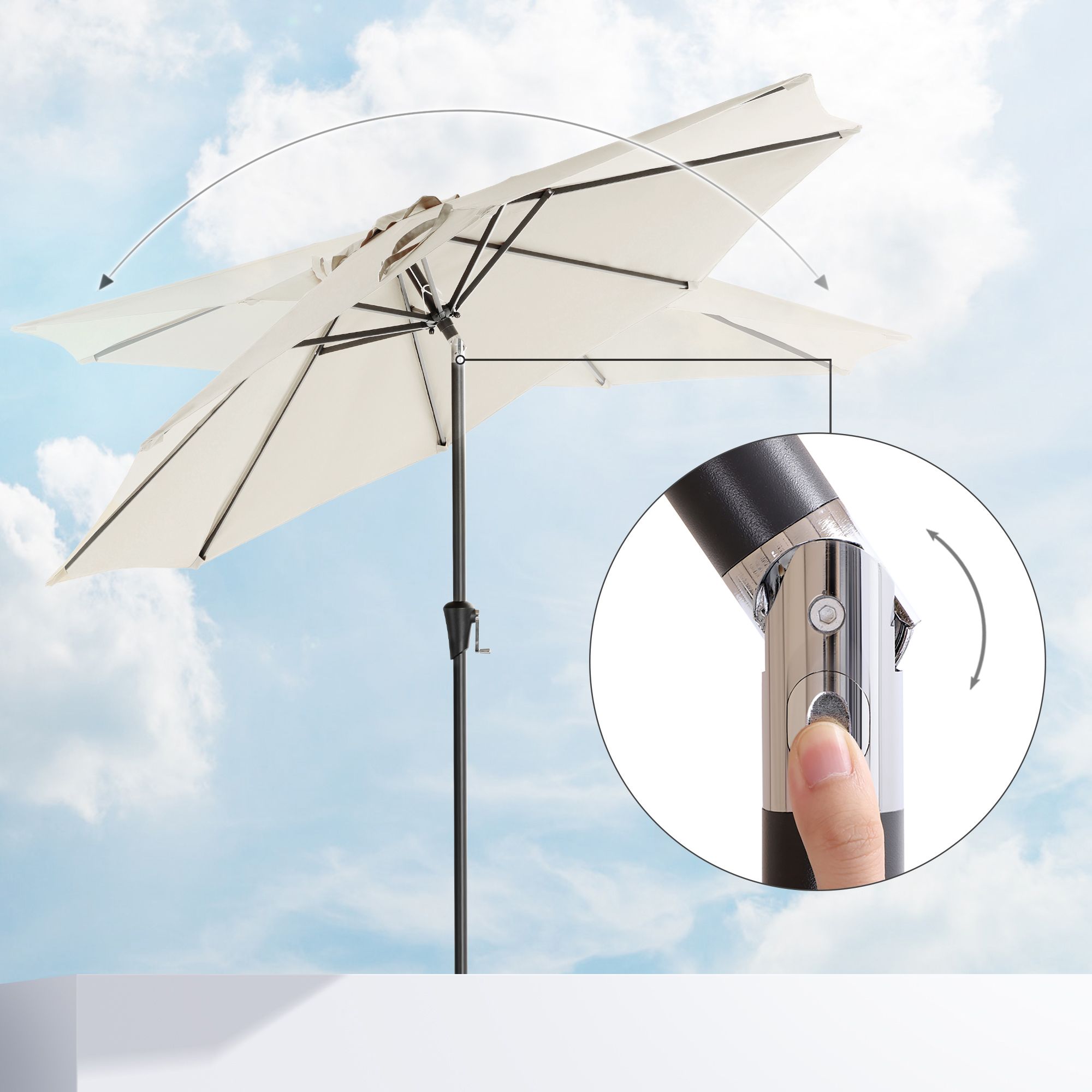 Garden Parasol Umbrella – Polyester – Grey – UPF 50+, Octagonal Canopy with Tilt and Crank Mechanism