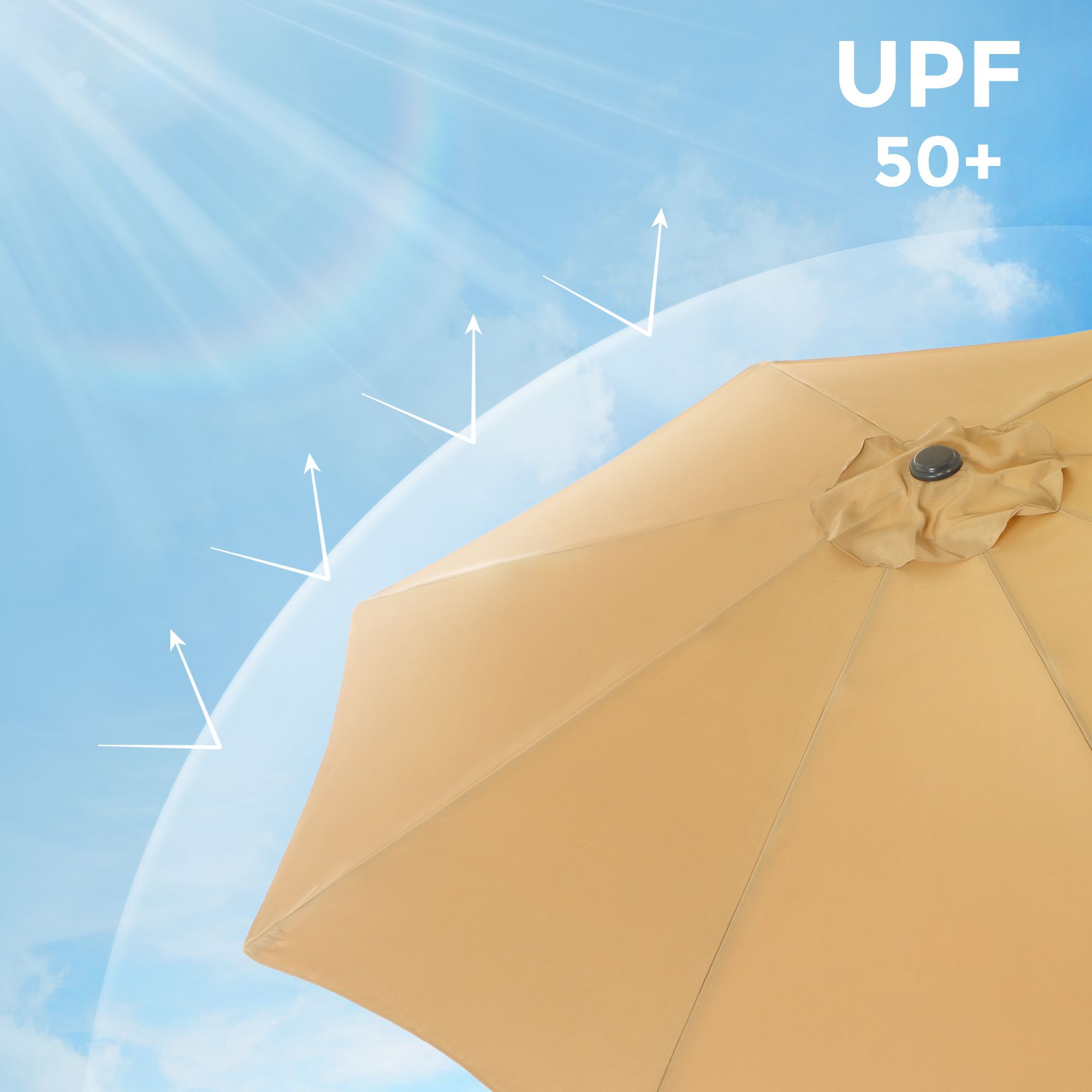 Garden Parasol Umbrella – Polyester – Grey – 2.7 m with Tilt and Crank Mechanism, UPF 50+