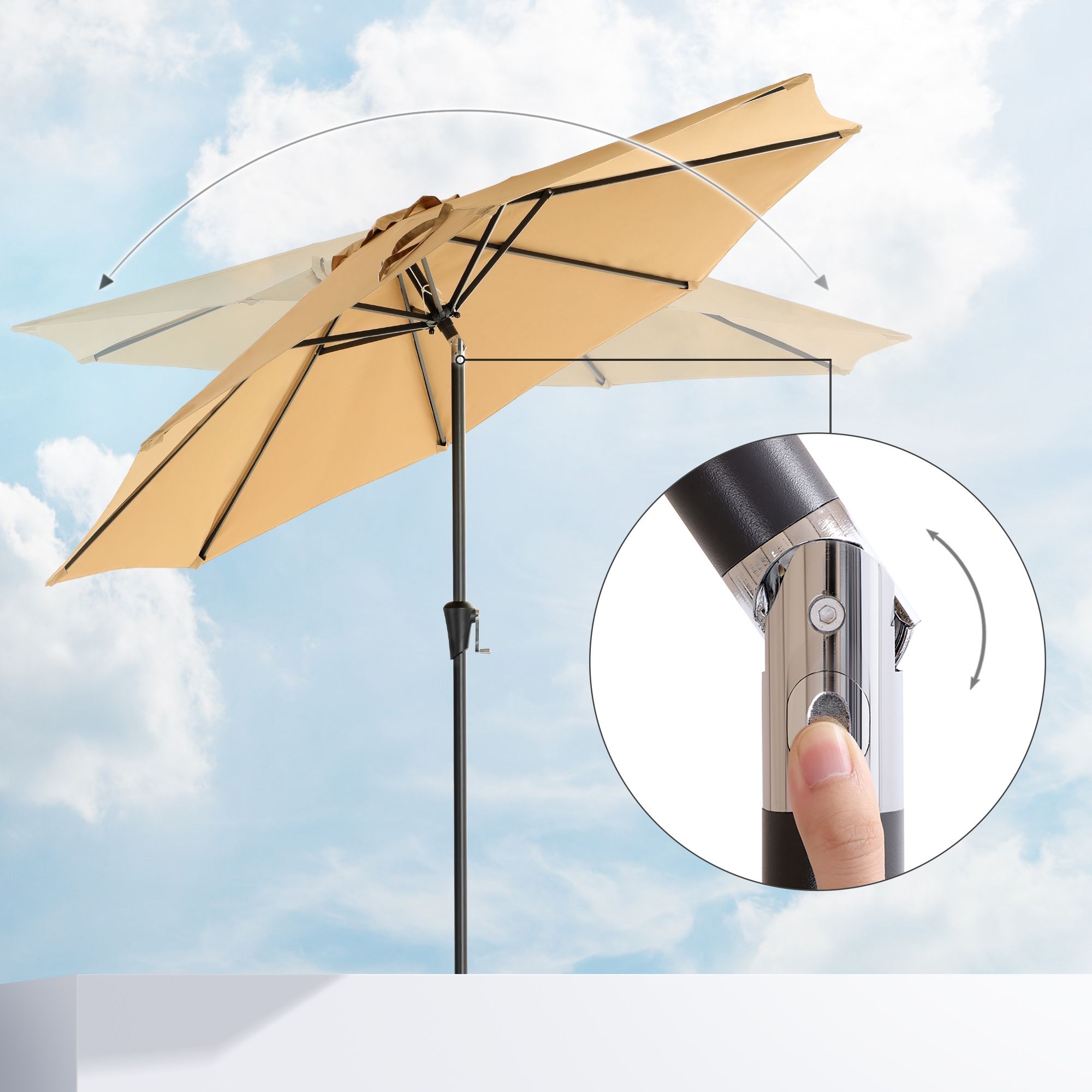 Garden Parasol Umbrella – Polyester – Grey – 2.7 m with Tilt and Crank Mechanism, UPF 50+