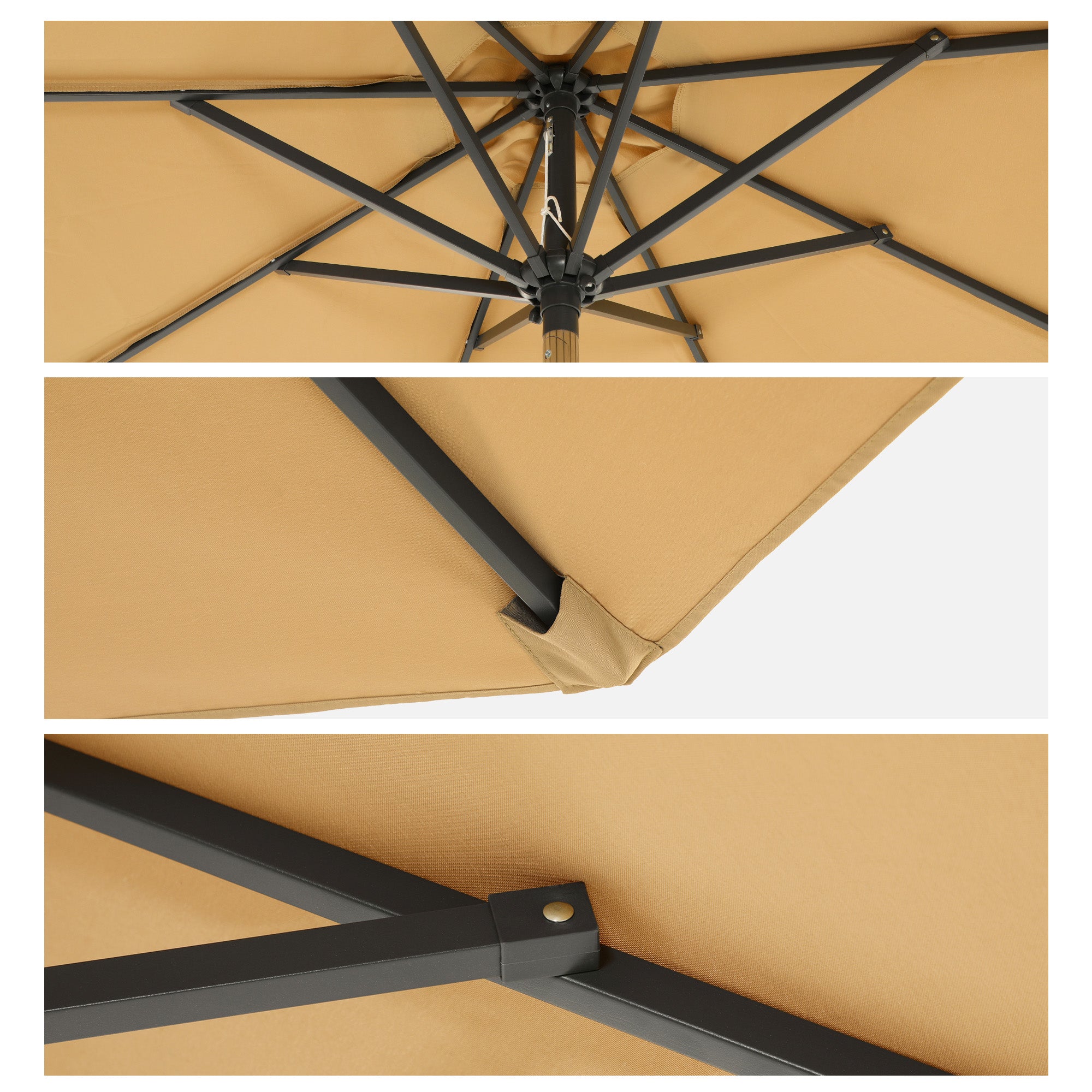 Garden Parasol Umbrella – Polyester – Grey – 2.7 m with Tilt and Crank Mechanism, UPF 50+