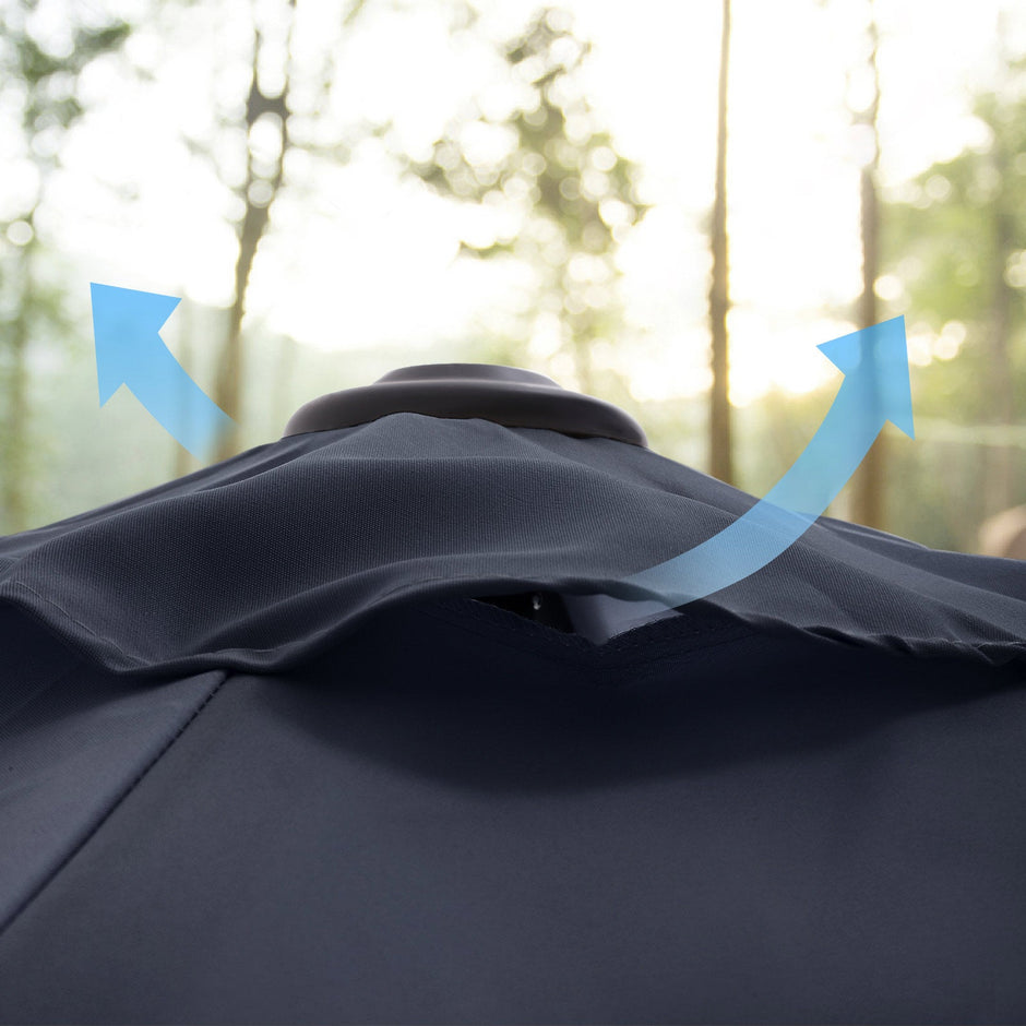 Parasol Umbrella – Polyester – Blue – UV50+, Octagonal Canopy, Tilt and Crank Mechanism
