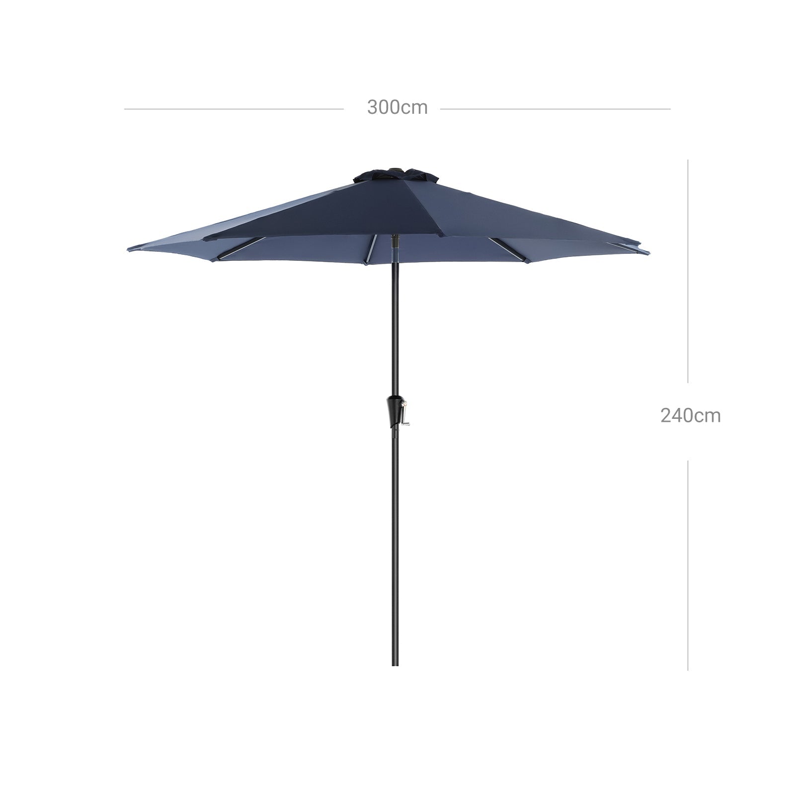Parasol Umbrella – Polyester – Blue – UV50+, Octagonal Canopy, Tilt and Crank Mechanism