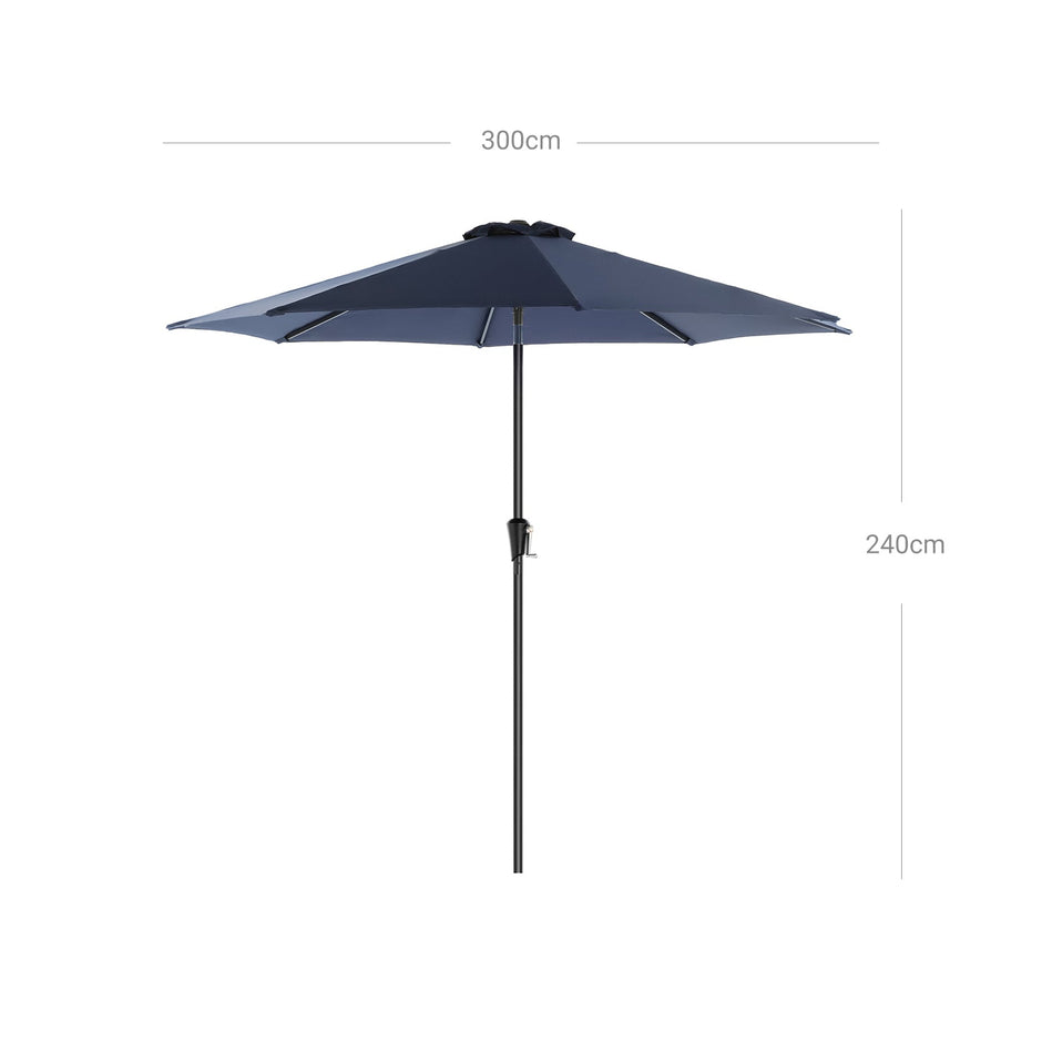 Parasol Umbrella – Polyester – Blue – UV50+, Octagonal Canopy, Tilt and Crank Mechanism