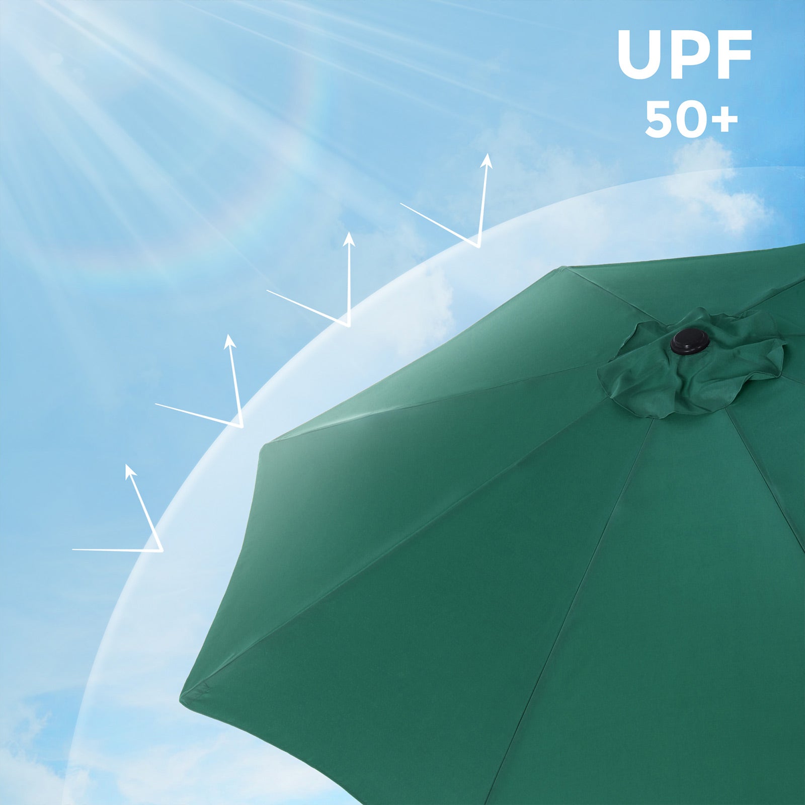 Adjustable Parasol Umbrella – Polyester – Green – UV50+, Tilt and Crank Mechanism, 300 cm Canopy