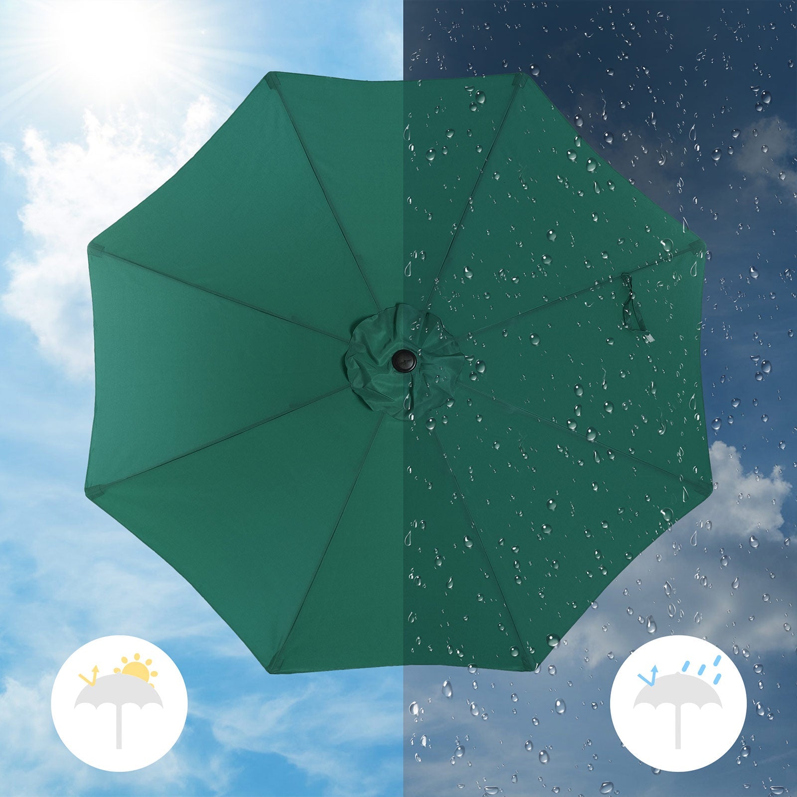 Adjustable Parasol Umbrella – Polyester – Green – UV50+, Tilt and Crank Mechanism, 300 cm Canopy