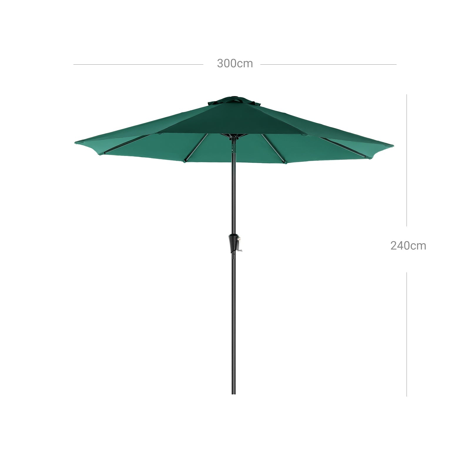 Adjustable Parasol Umbrella – Polyester – Green – UV50+, Tilt and Crank Mechanism, 300 cm Canopy