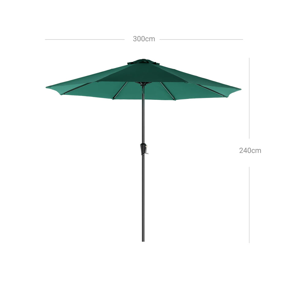 Adjustable Parasol Umbrella – Polyester – Green – UV50+, Tilt and Crank Mechanism, 300 cm Canopy