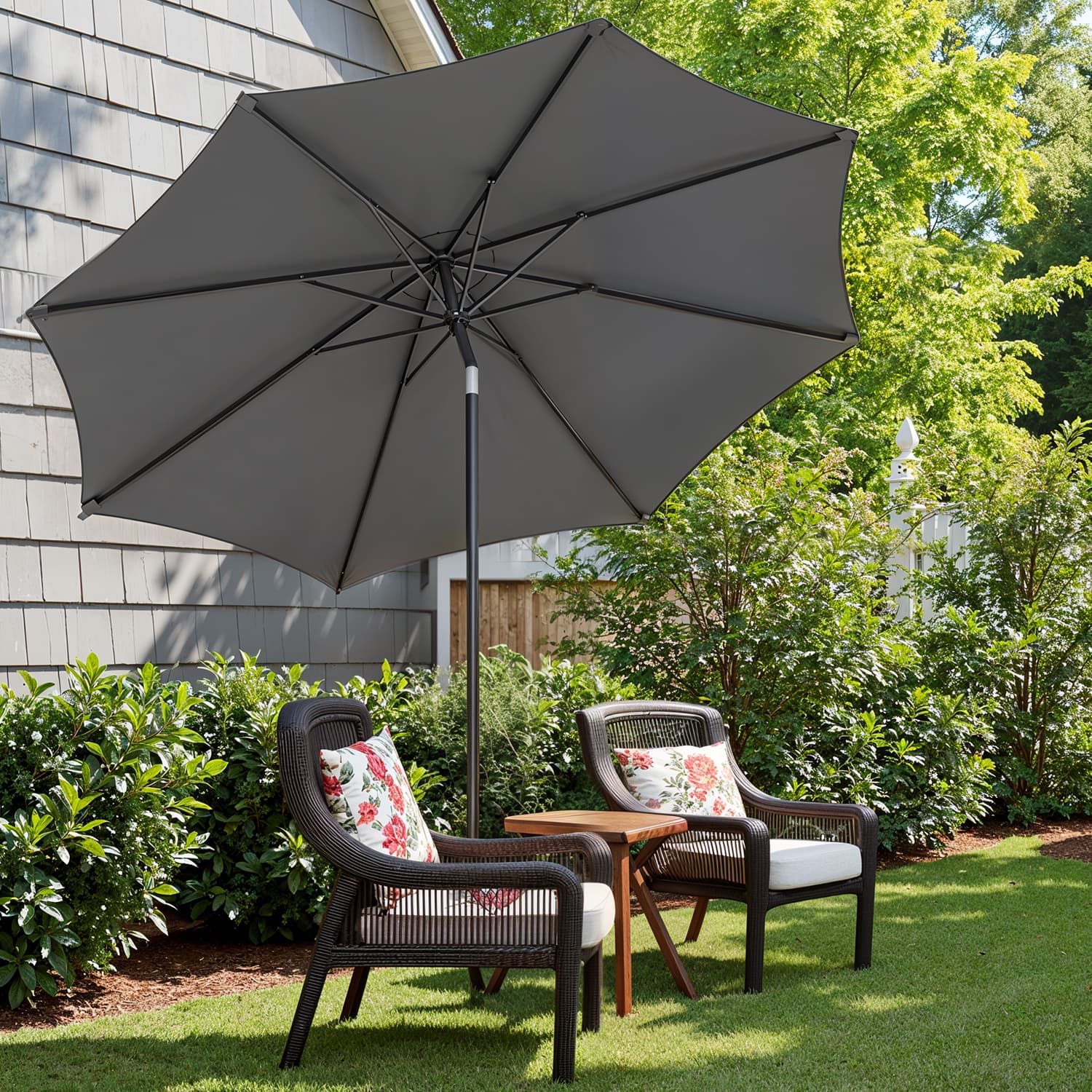Outdoor Umbrella – Fabric – Grey – UPF 50+ Sun Shade with Double-Sided 30° Tilt