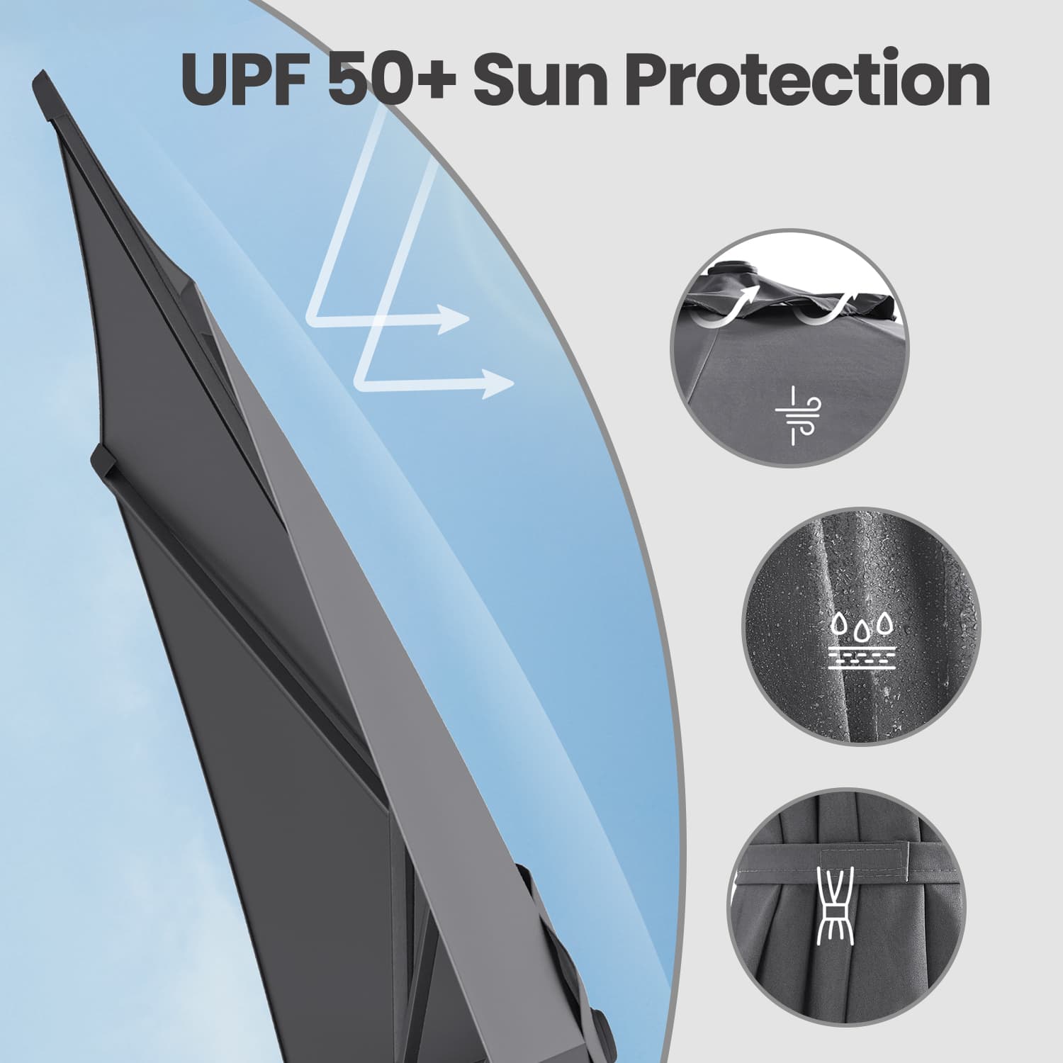 Outdoor Umbrella – Fabric – Grey – UPF 50+ Sun Shade with Double-Sided 30° Tilt