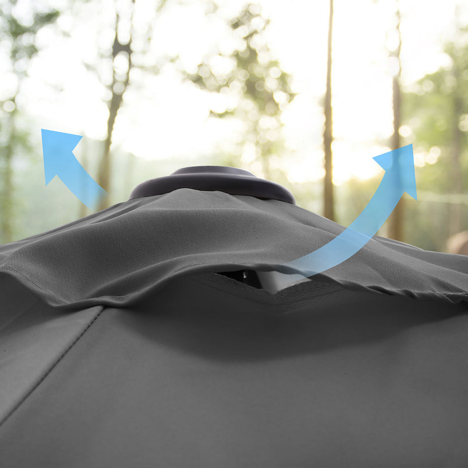 Outdoor Parasol – Polyester – Grey – UV50+, Octagonal Canopy with Tilt and Crank Mechanism, Ø 300 cm