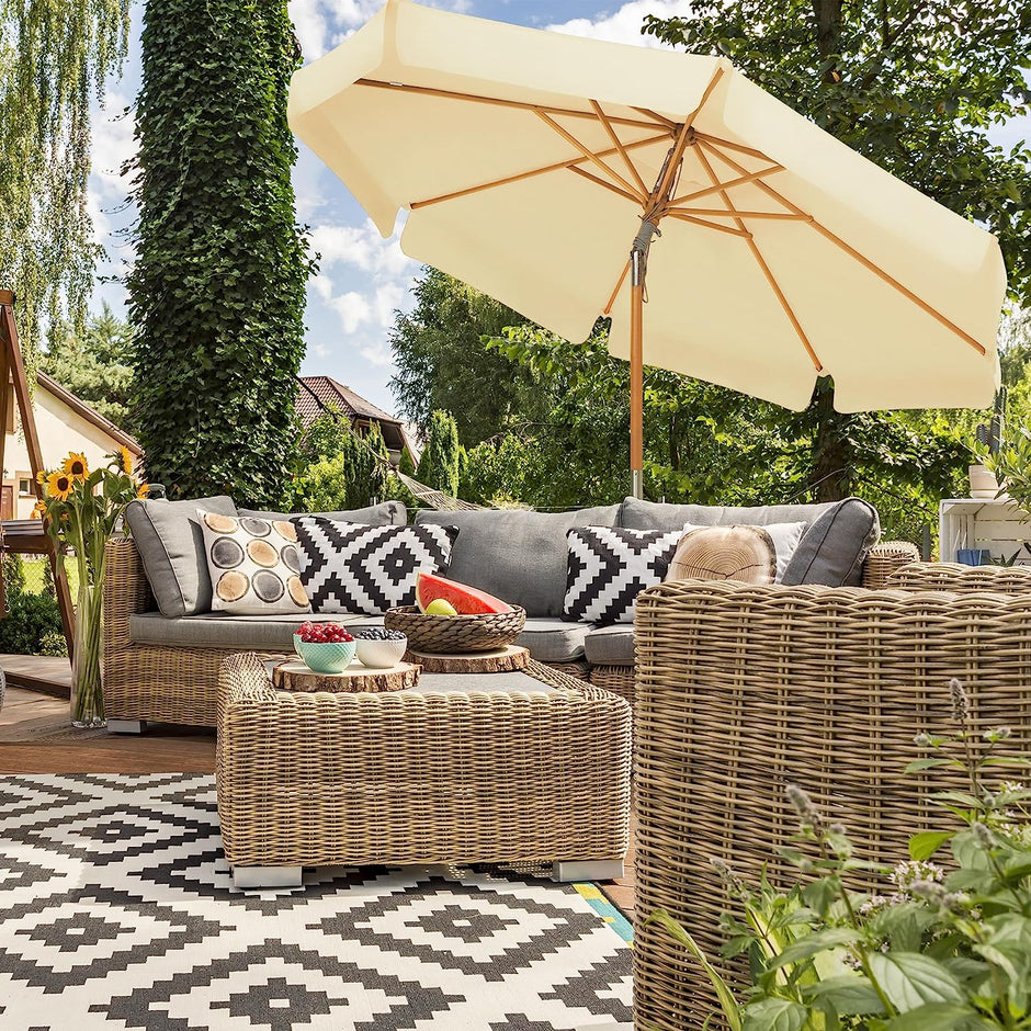 Garden Umbrella – Wooden – Taupe – Octagonal with Tilt Mechanism and Sun Protection