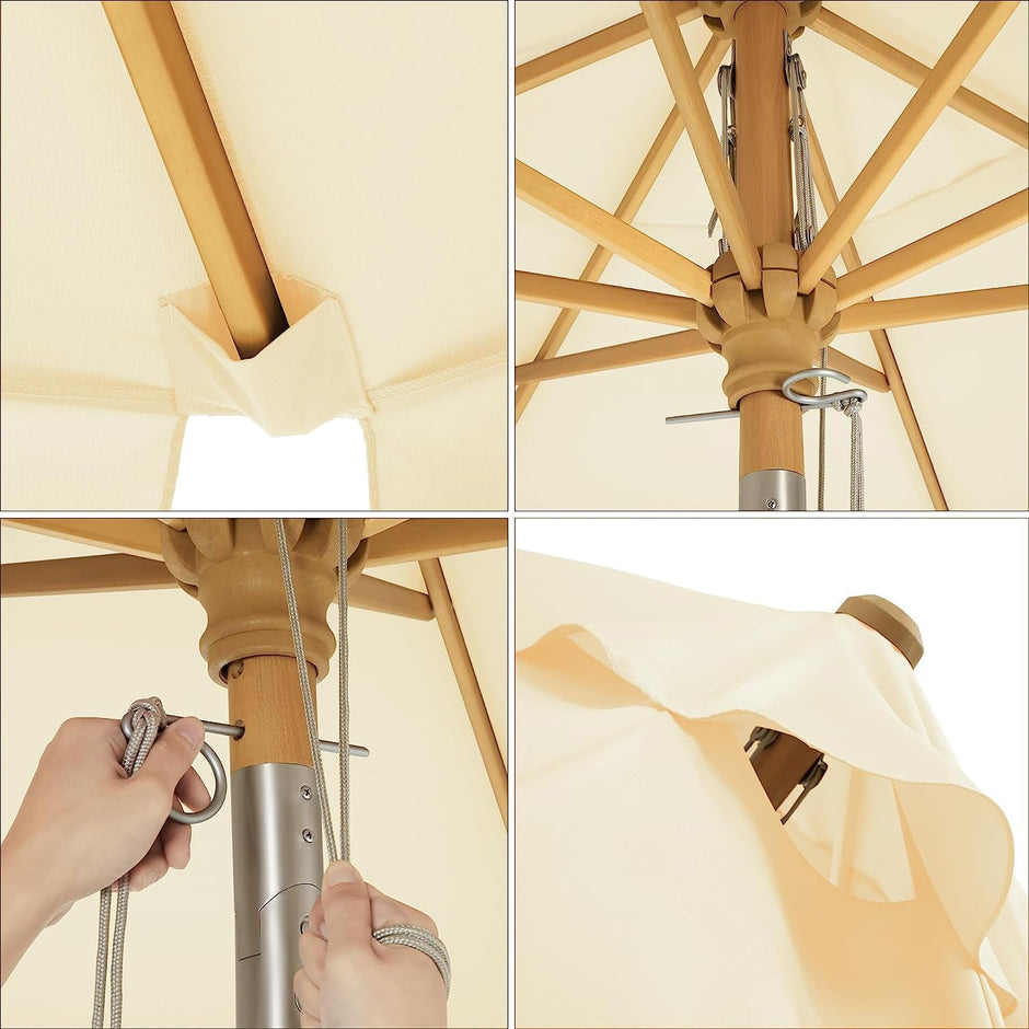 Garden Umbrella – Wooden – Taupe – Octagonal with Tilt Mechanism and Sun Protection