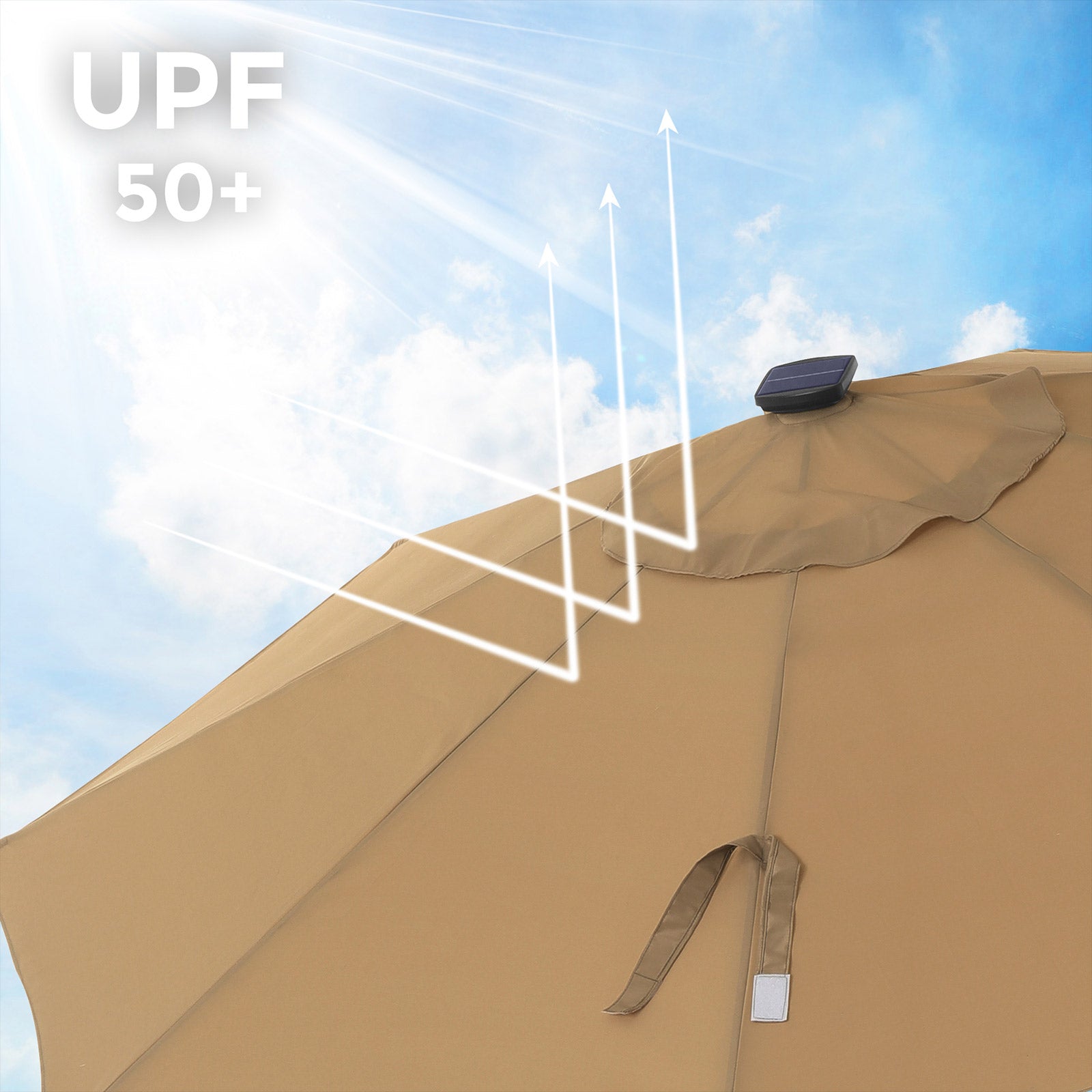 Garden Parasol – Fabric – Taupe – 3 m with Solar-Powered LED Lights and UPF 50+ Protection