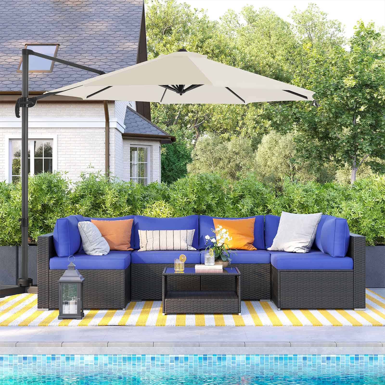 Cantilever Parasol – Fabric – Beige – 360° Rotation, Adjustable Tilt, UPF 50+ Protection