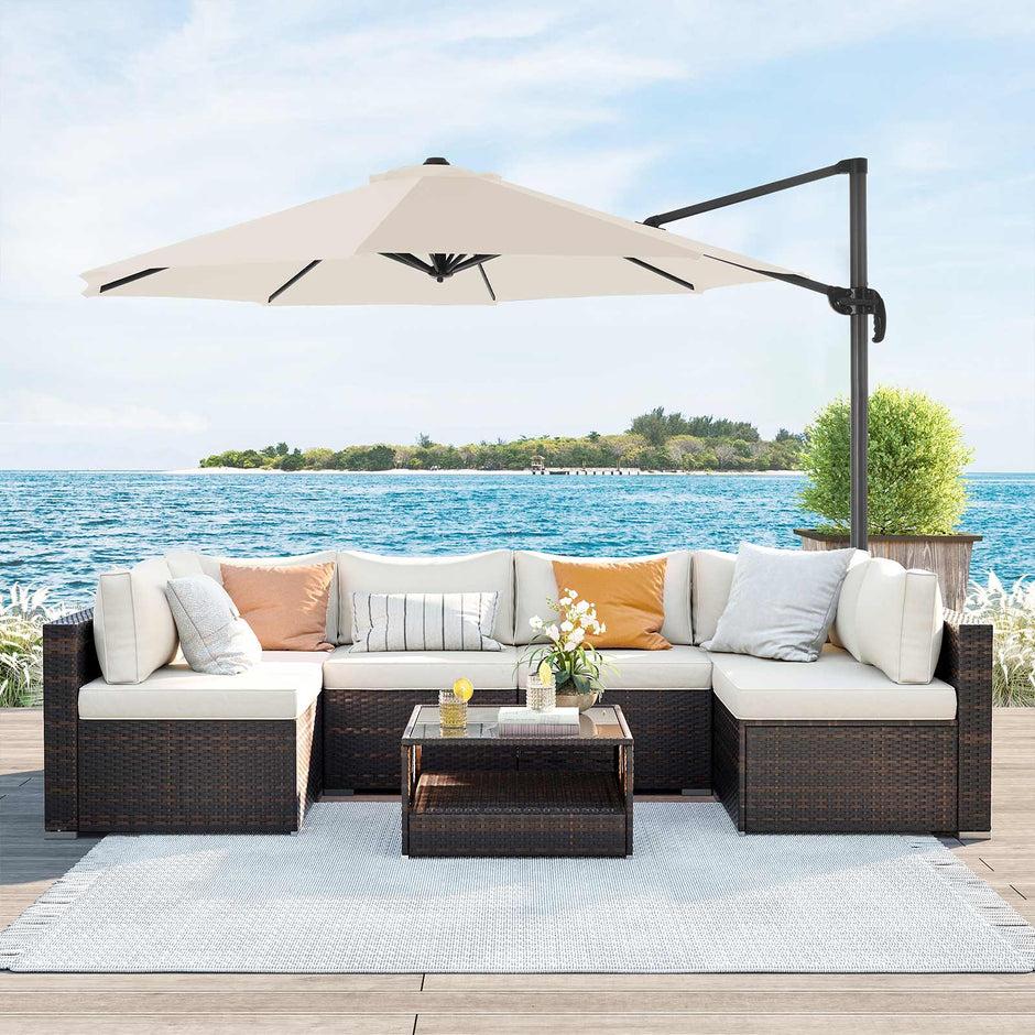 Cantilever Parasol – Fabric – Beige – 360° Rotation, Adjustable Tilt, UPF 50+ Protection