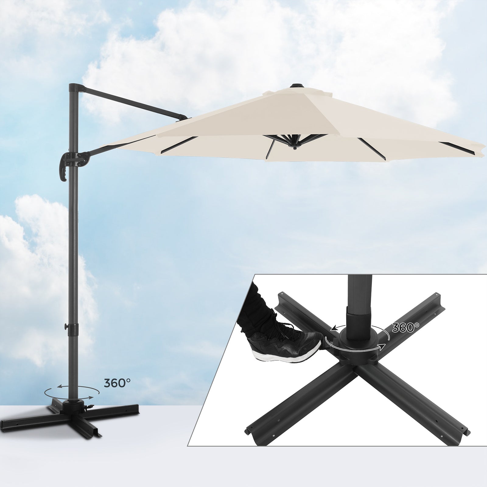 Cantilever Parasol – Fabric – Beige – 360° Rotation, Adjustable Tilt, UPF 50+ Protection