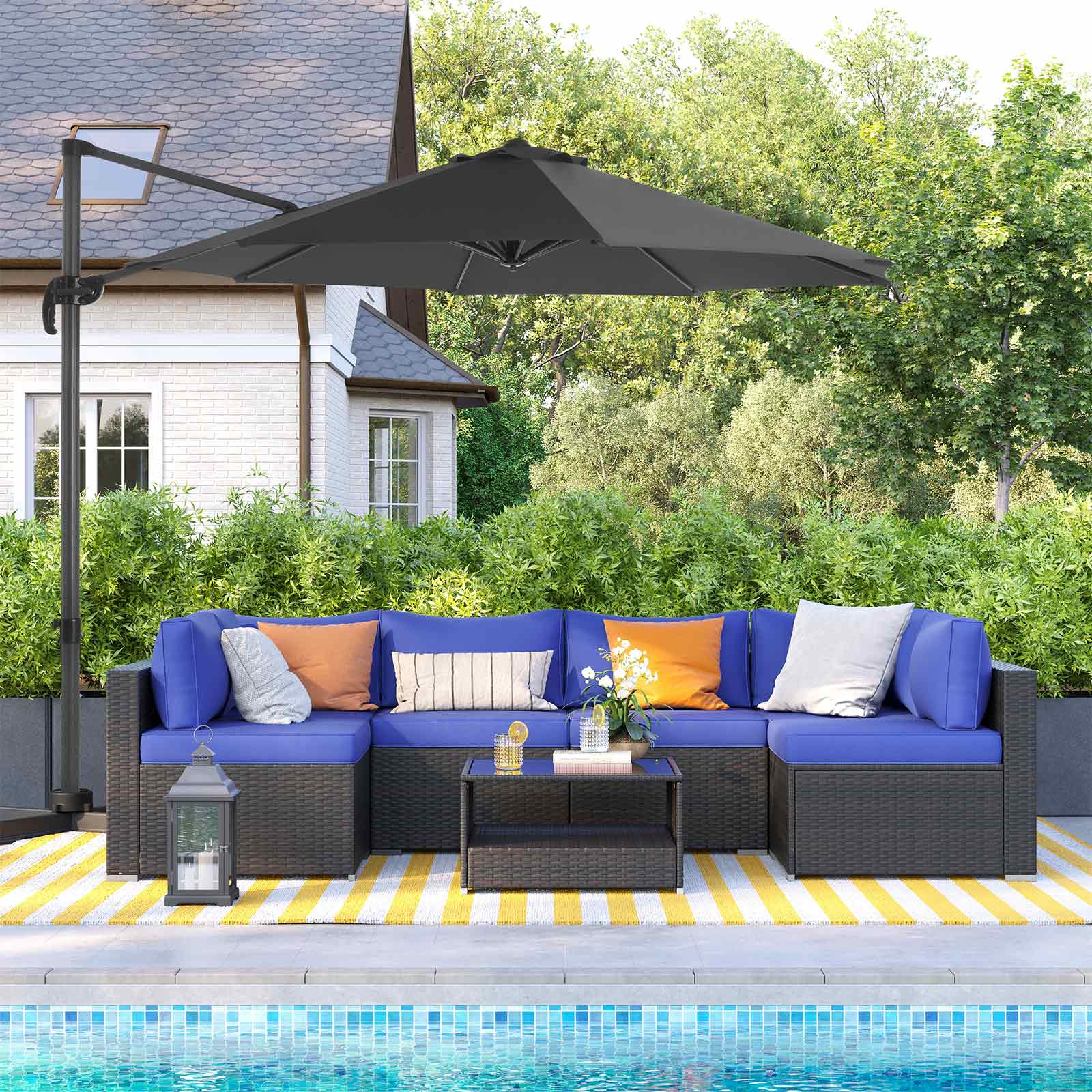 Cantilever Parasol – Fabric – Grey – 360° Rotation, Adjustable Tilt, UPF 50+ Protection